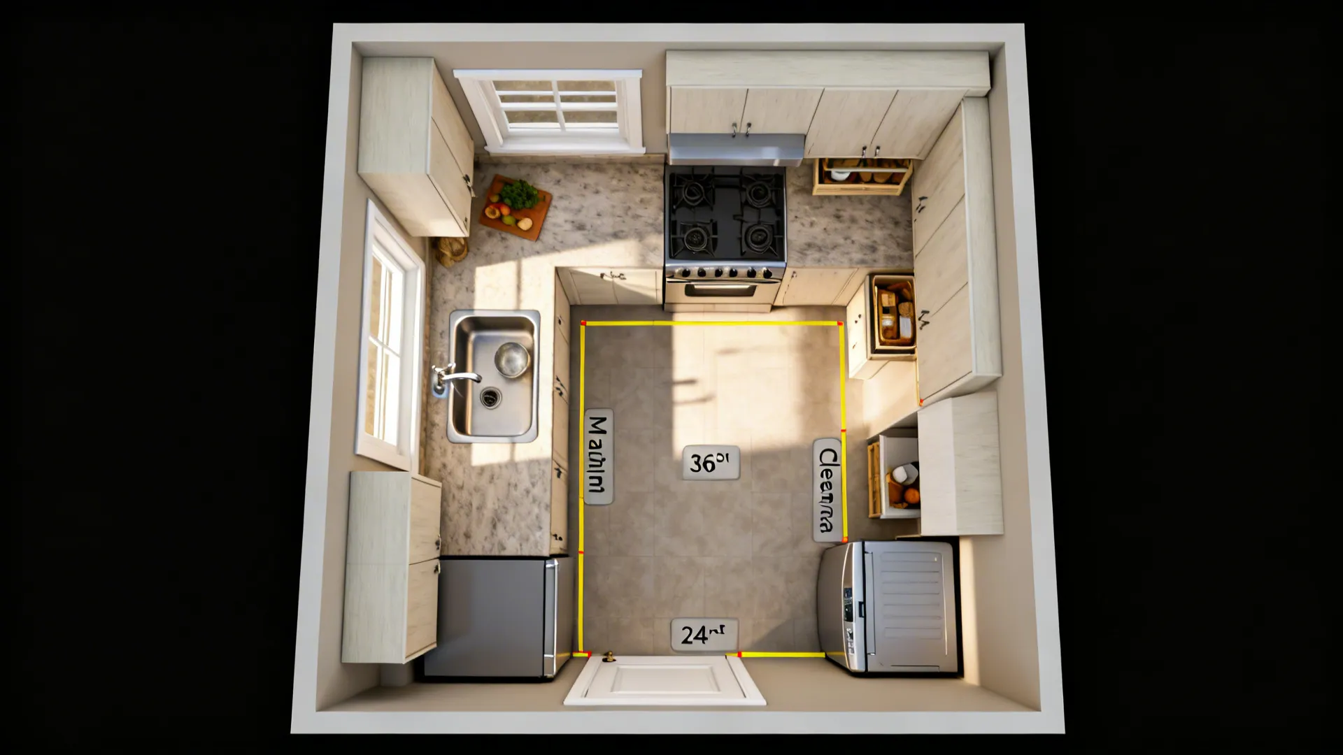 Compact L-shaped workflow with zone thinking