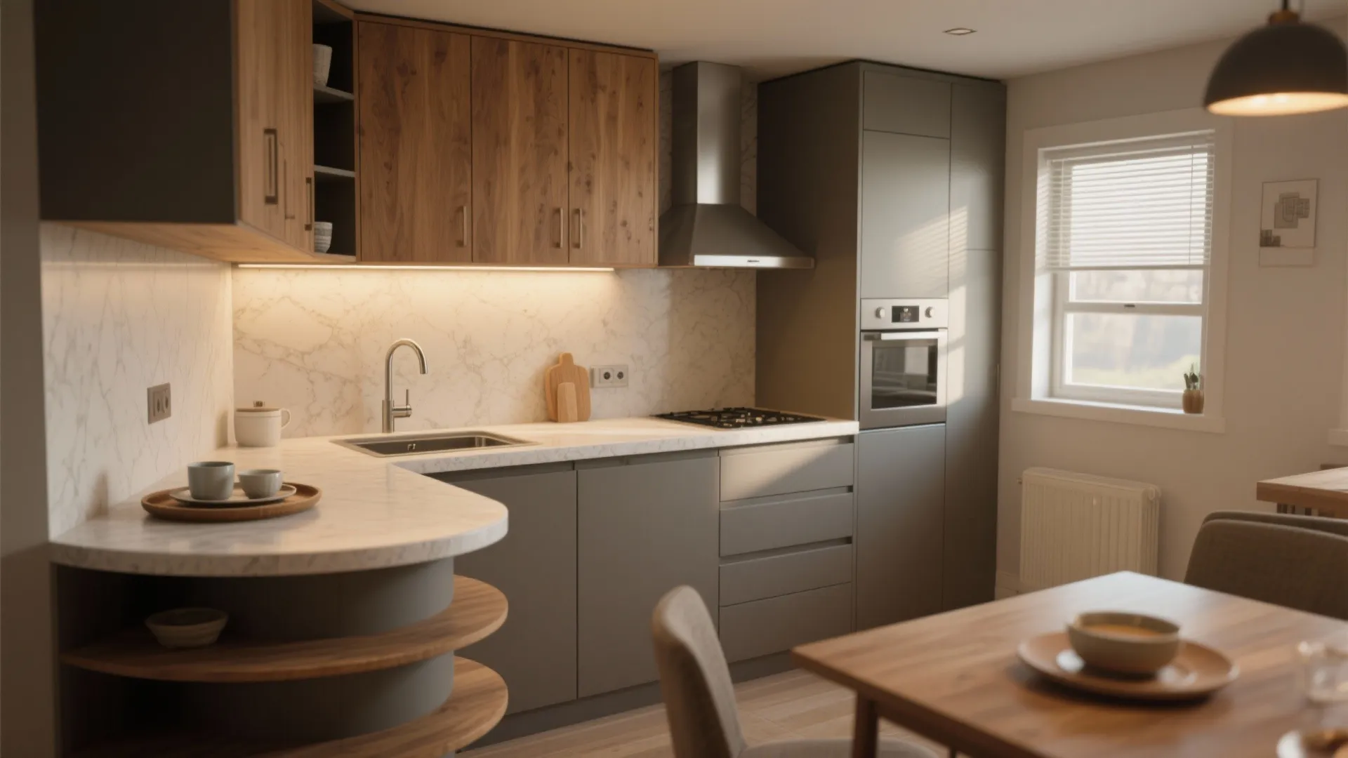 L-shaped small kitchen layout: easy movement, smarter corners