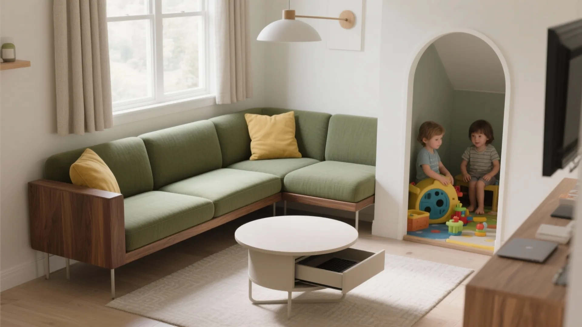 L-Shaped Seating with a Play Corner