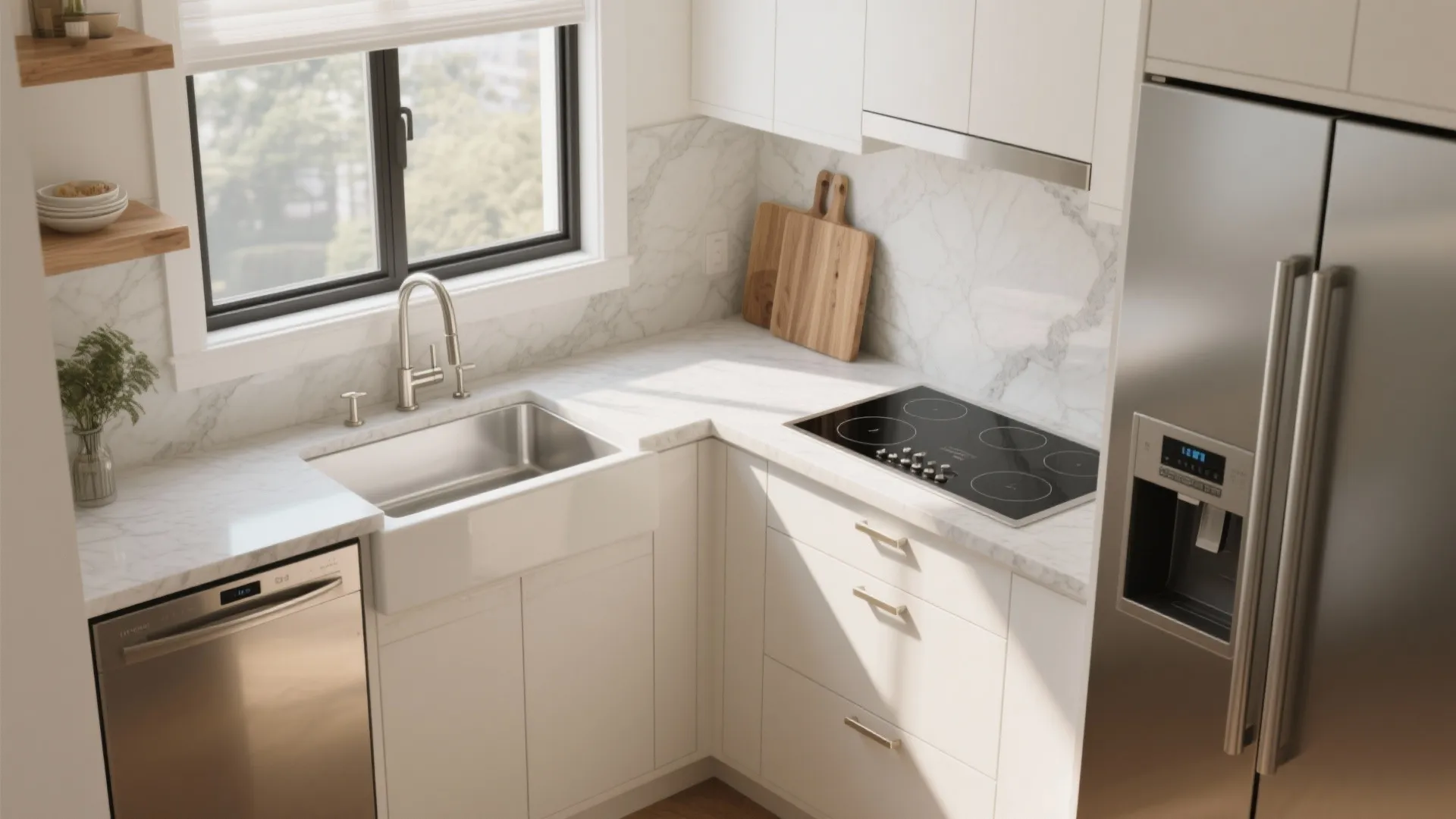 Compact L-shaped workflow that lives large