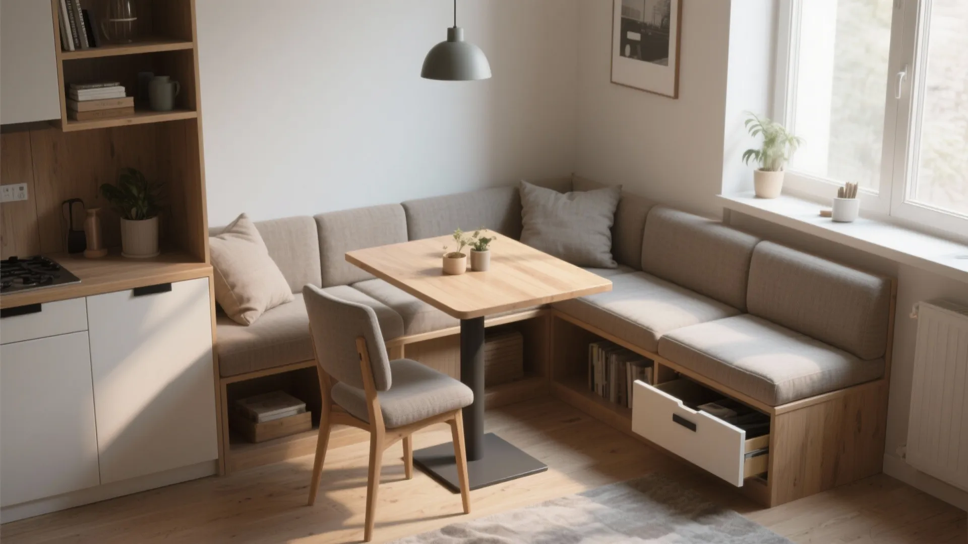 L-shaped bench seating