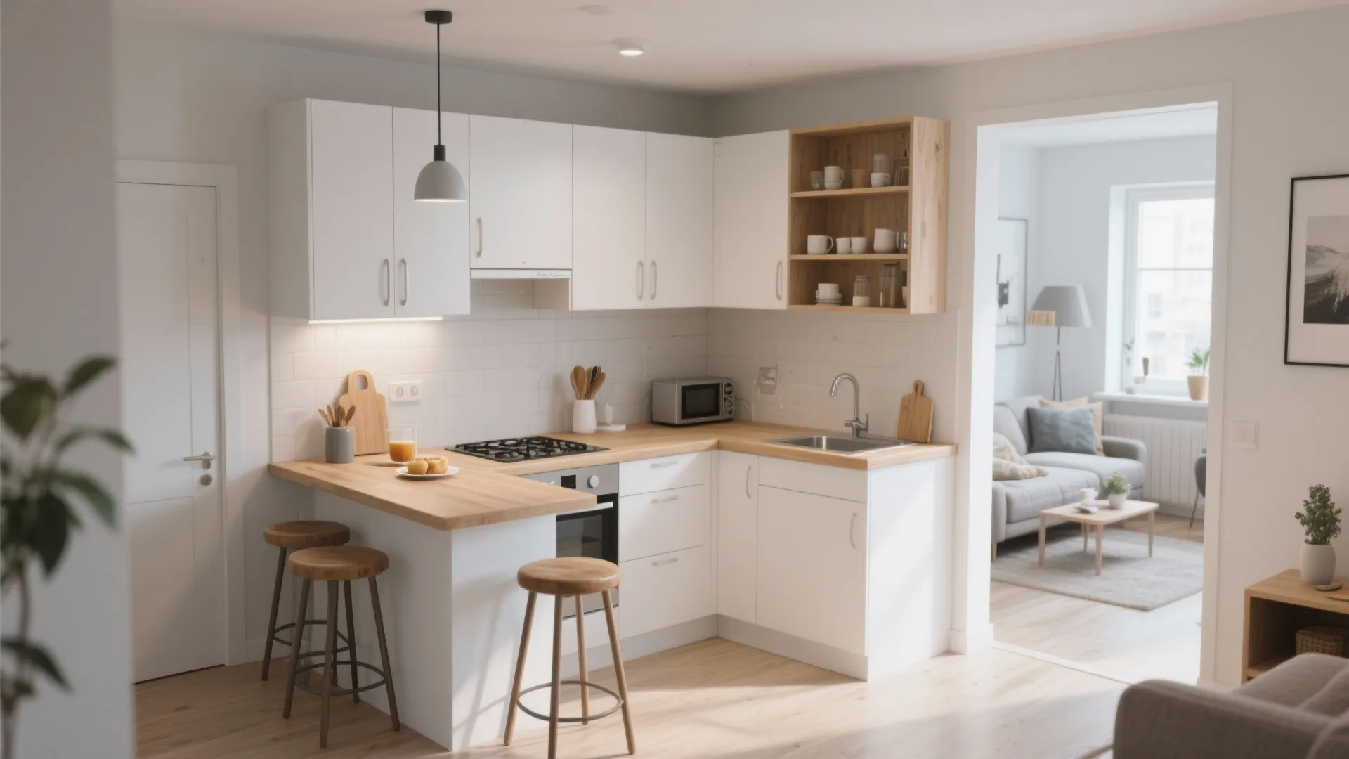 3. L-Shaped Layout with Breakfast Bar