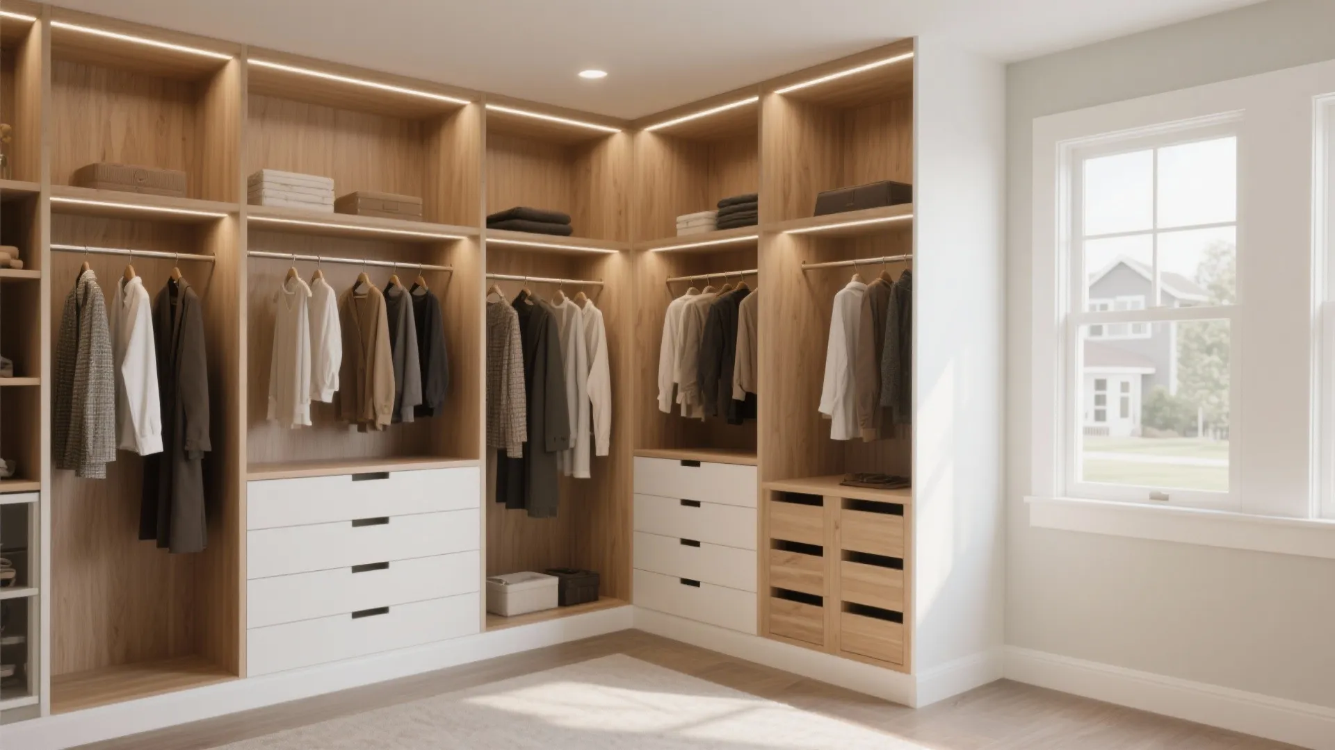 L-shaped wardrobe maximising corner space