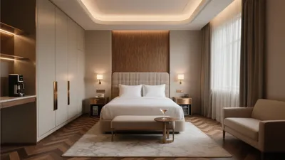 Luxury Bedroom Design with Warm Wood Accent Wall