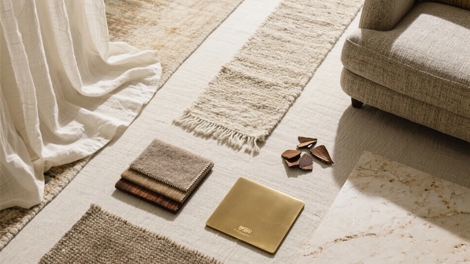 3) Hand-knotted rugs and couture textiles to define zones