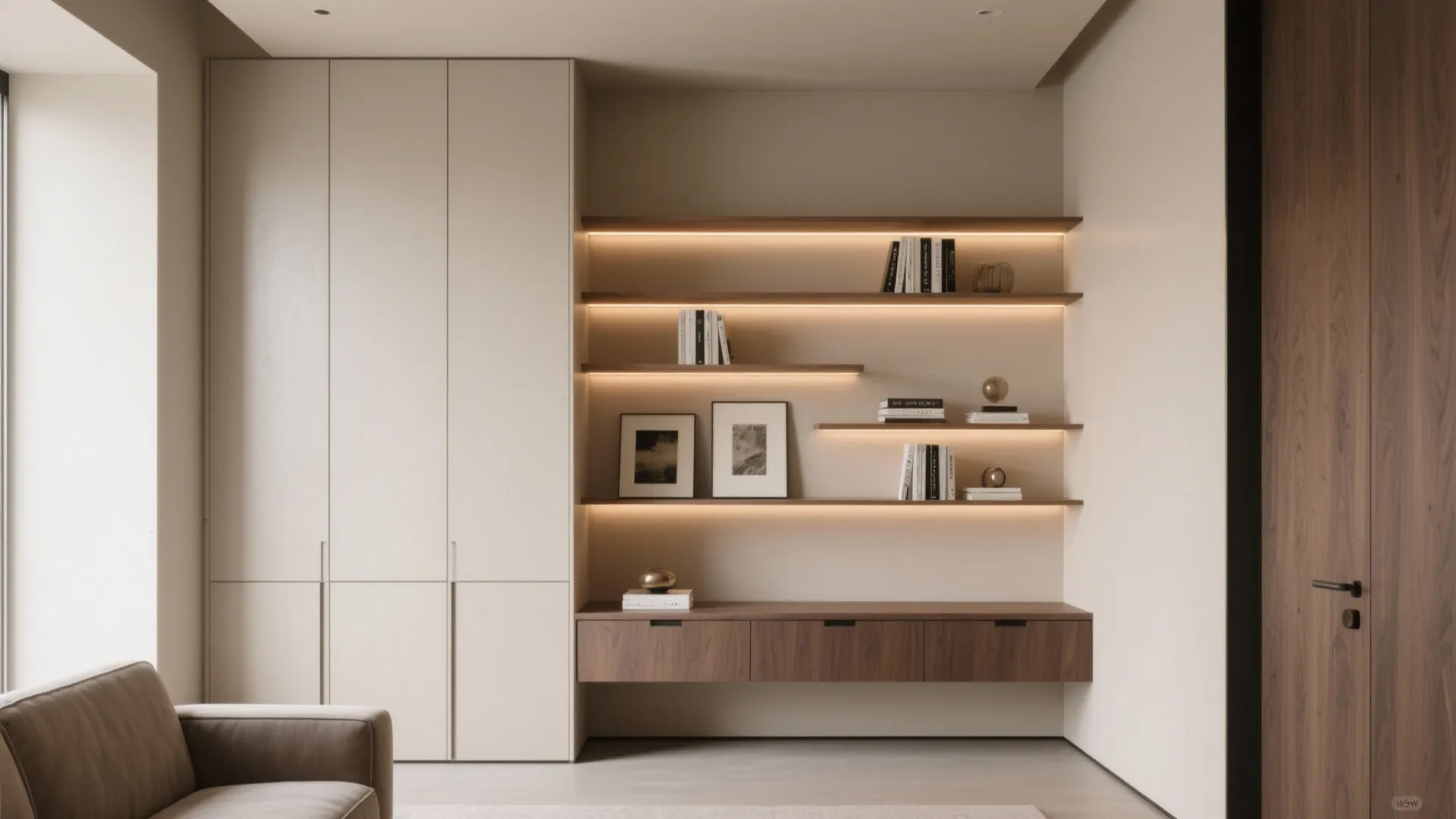 Minimalist Luxury Shelving and Hidden Storage