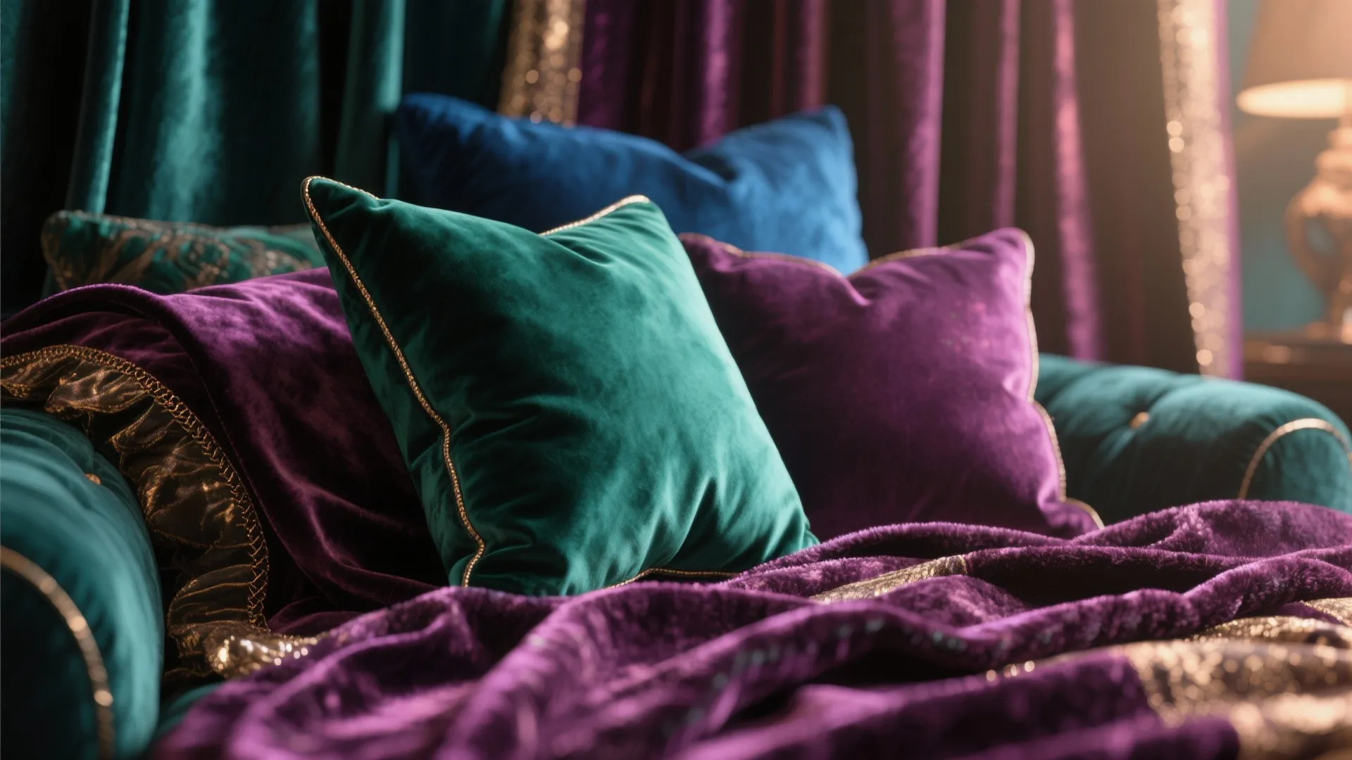 3. Layer luxe textiles and jewel tones