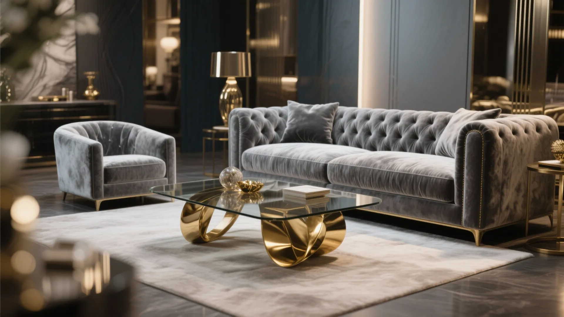 8. Luxe Look with Grey Velvet Sofa