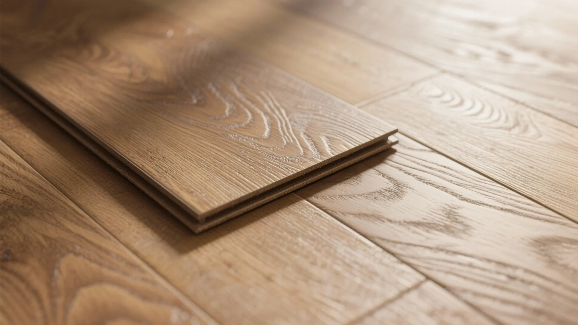 Close-up of luxury vinyl plank wood grain texture with realistic wear layer.