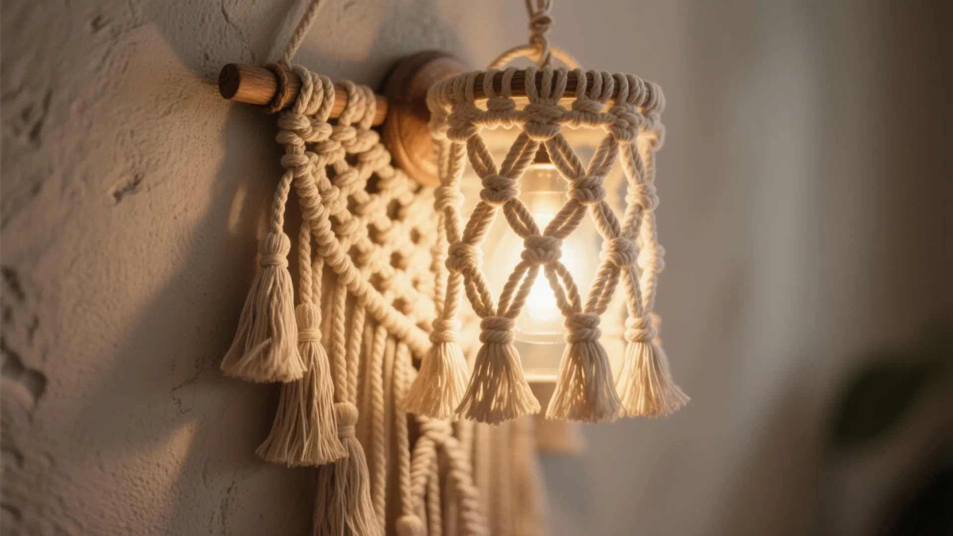 1. Macramé wall sconces for soft texture