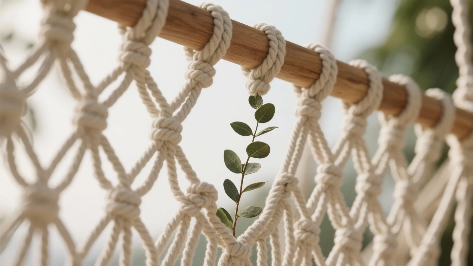 Natural Materials: Wood, Cotton Macramé, and Fresh Greenery