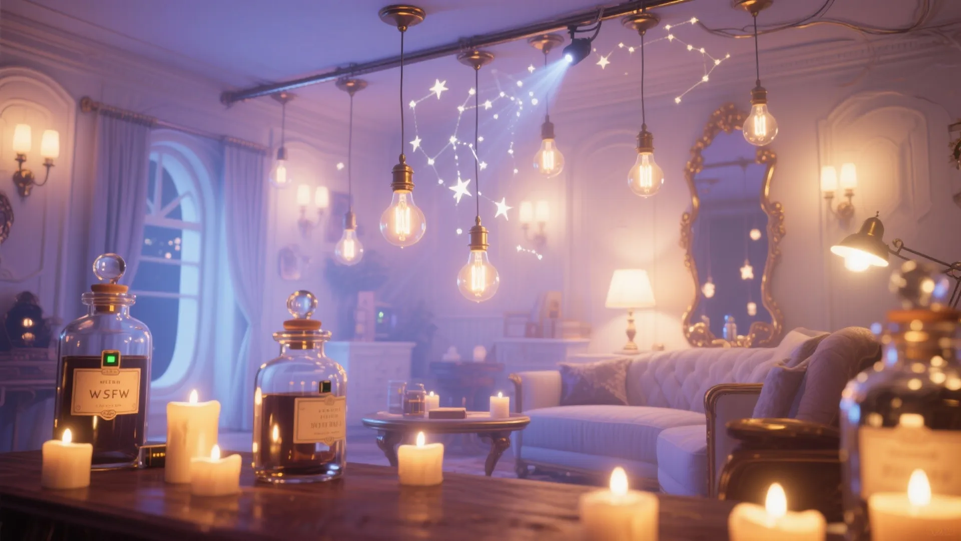 3. Magical Lighting: Potion Jars, Floating Candles, and Star Projectors