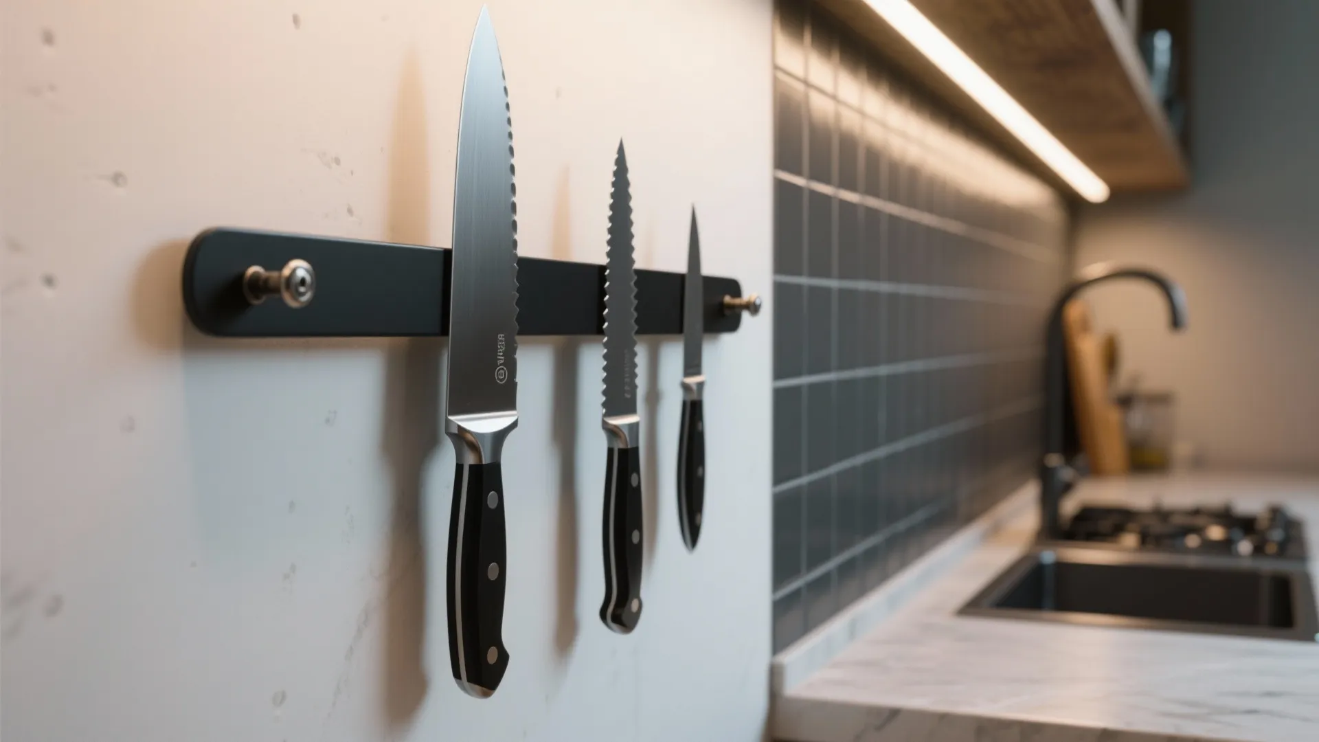 1. Slim magnetic bar with three essential knives