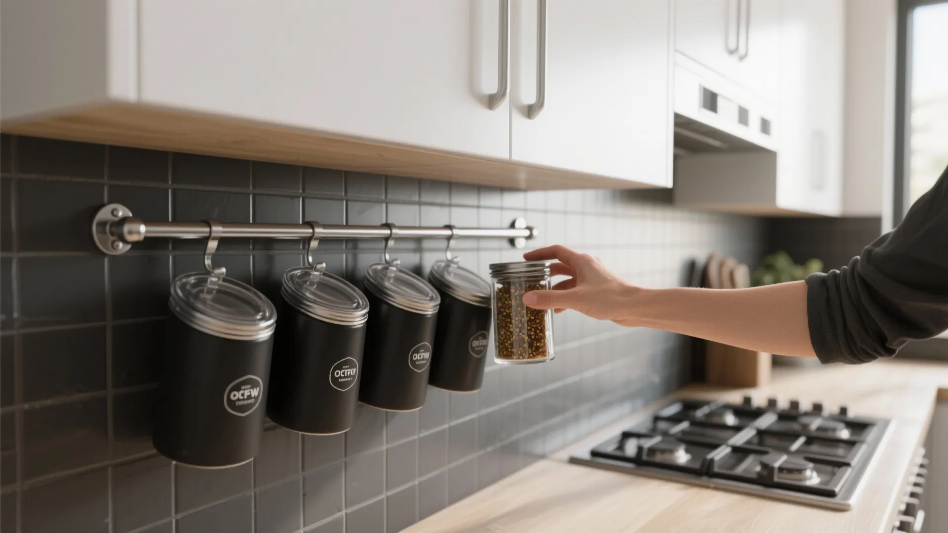 4. Magnetic black canisters on metal strips for flexibility