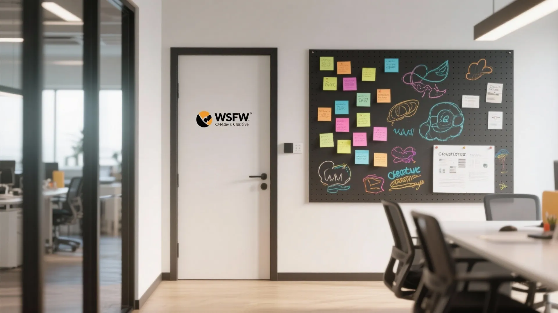 Office door turned into a magnetic board with notes