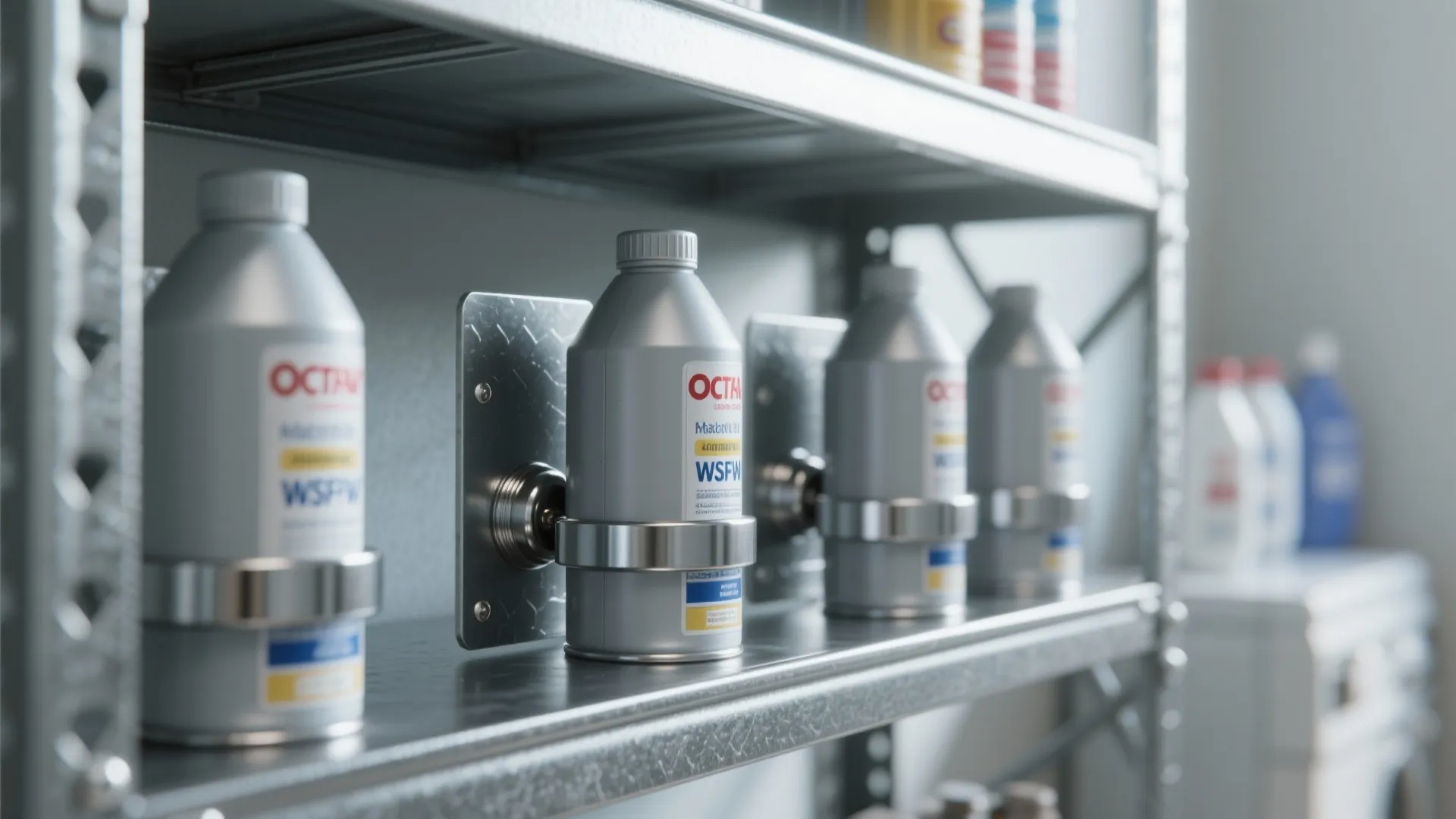 [Section: 4] Magnetic Detergent Canister on Metal Shelving