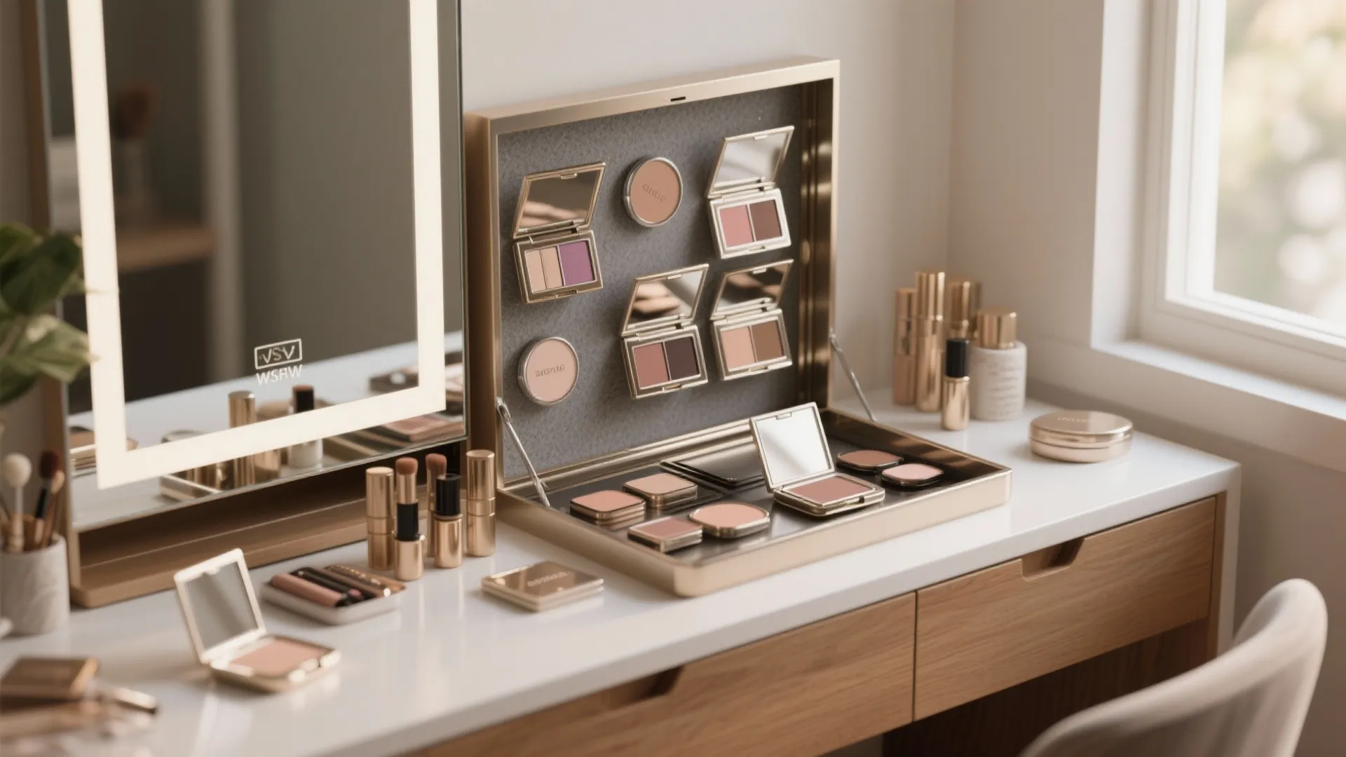 1. Magnetic boards behind the vanity mirror