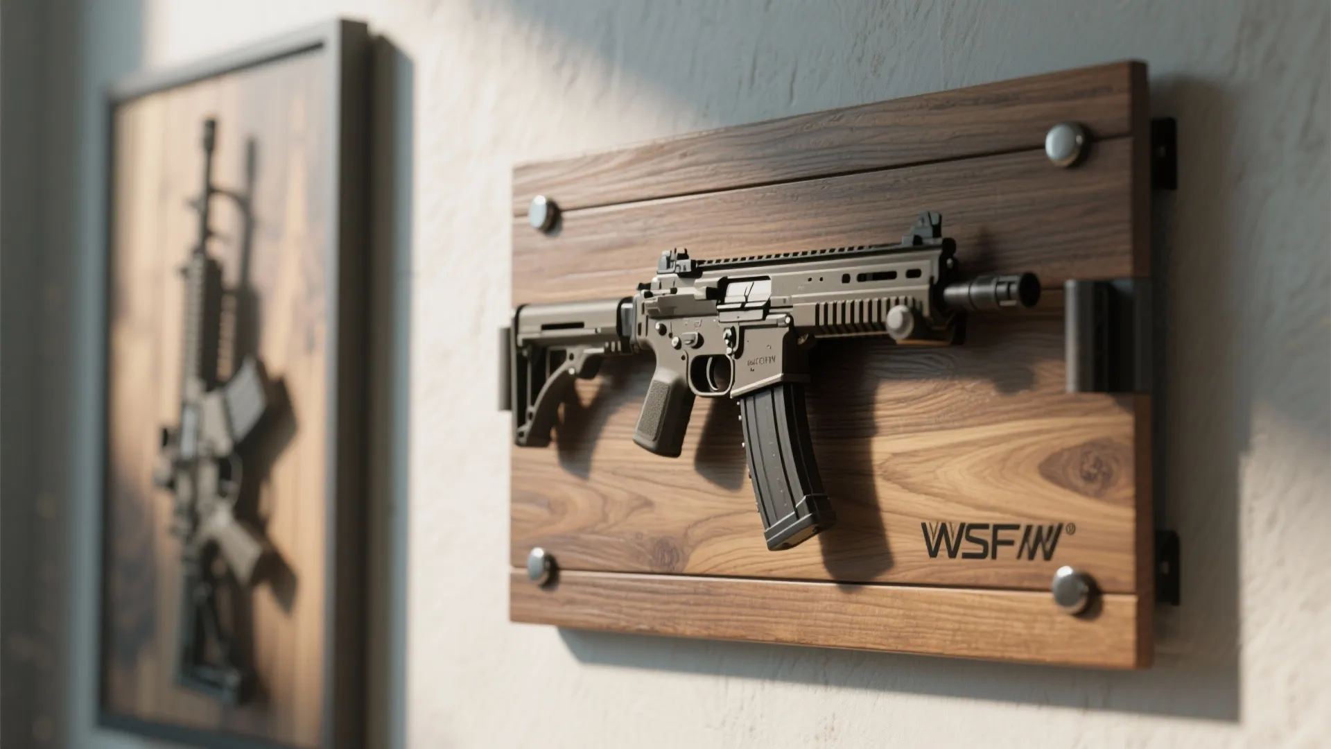 Wood wall art concealing magnetic firearm mounts