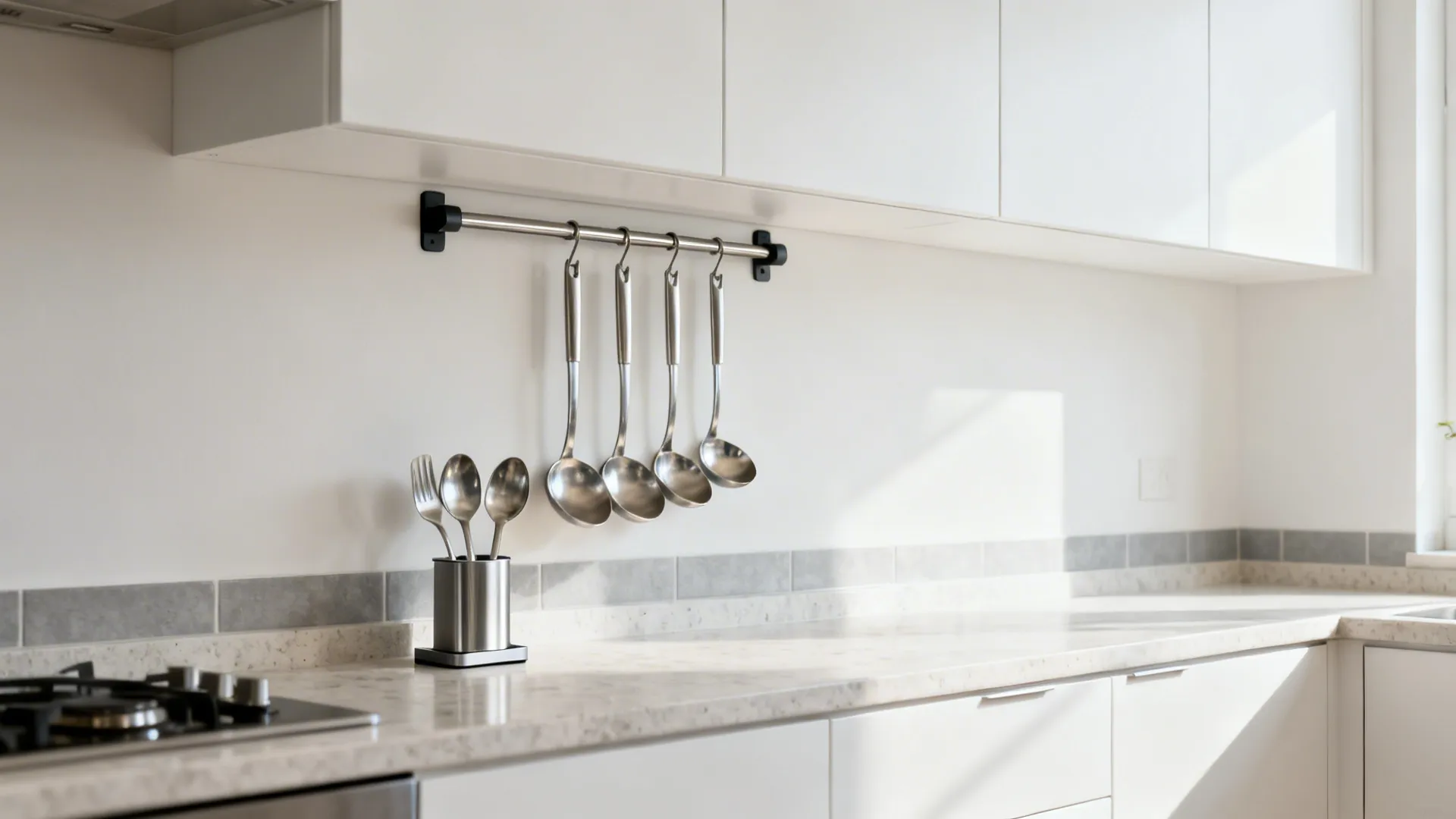 Magnetic Rails + Compact Utensil Stand for Hybrid Access