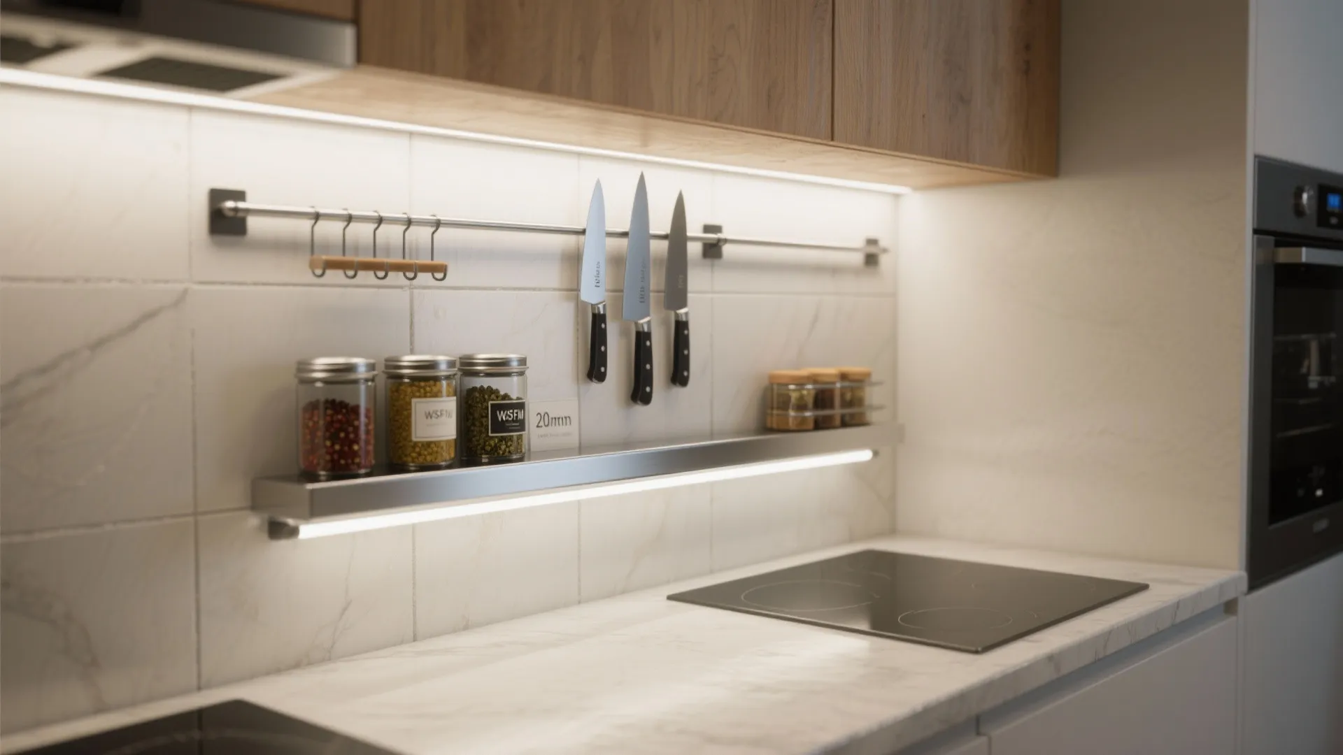 Magnetic Rails with Slim Shelves and Lighting