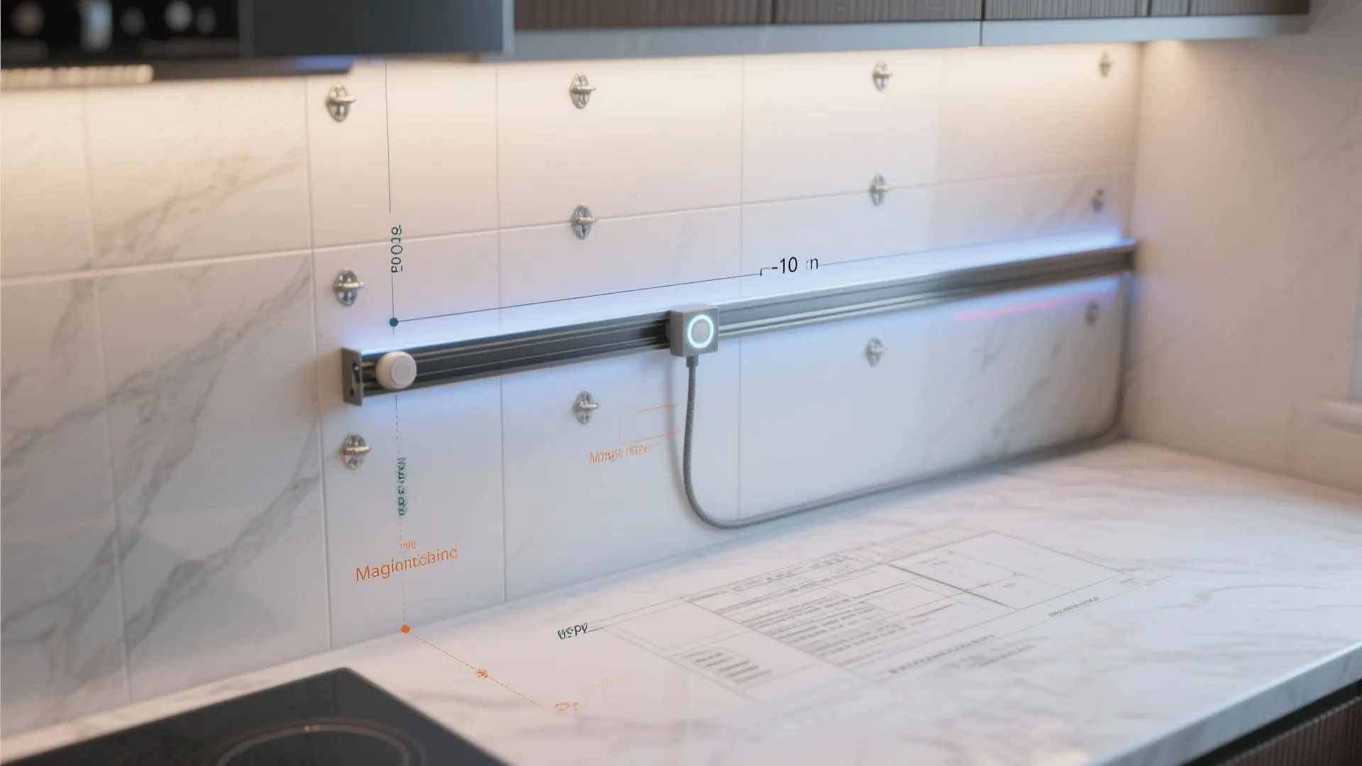 Magnetic Rails with Slim Shelves and Lighting