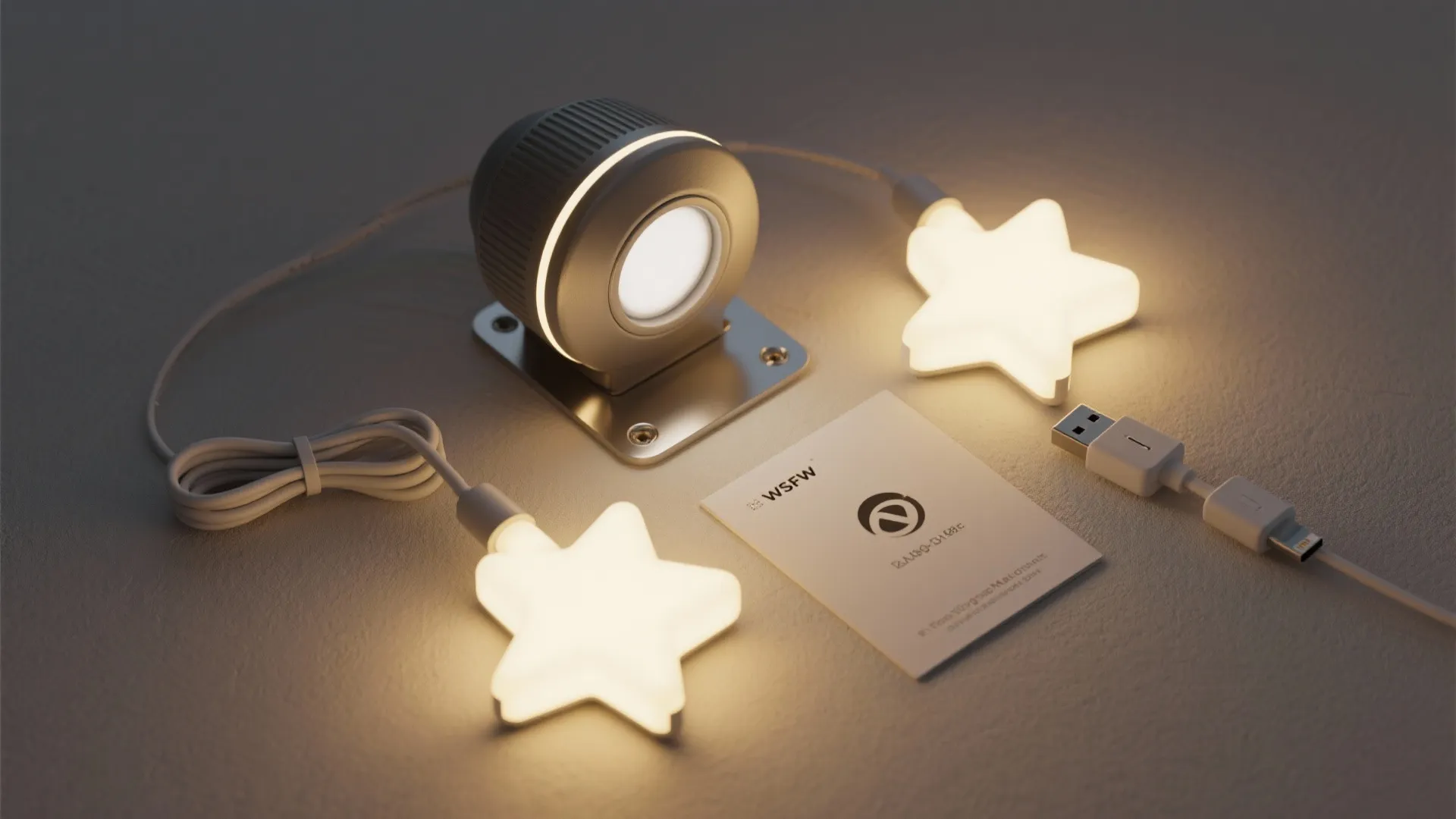 Magnetic star light fixture set with USB cable and instructions for modern home interior lighting