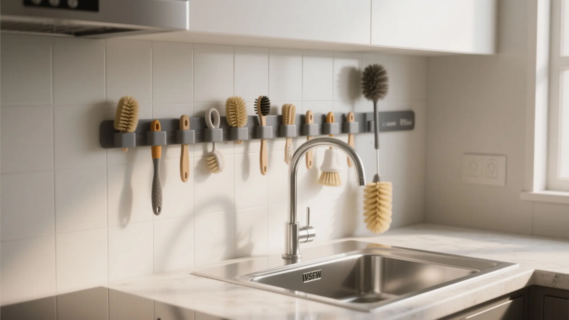 2. Magnetic wall strip that holds multiple small brushes