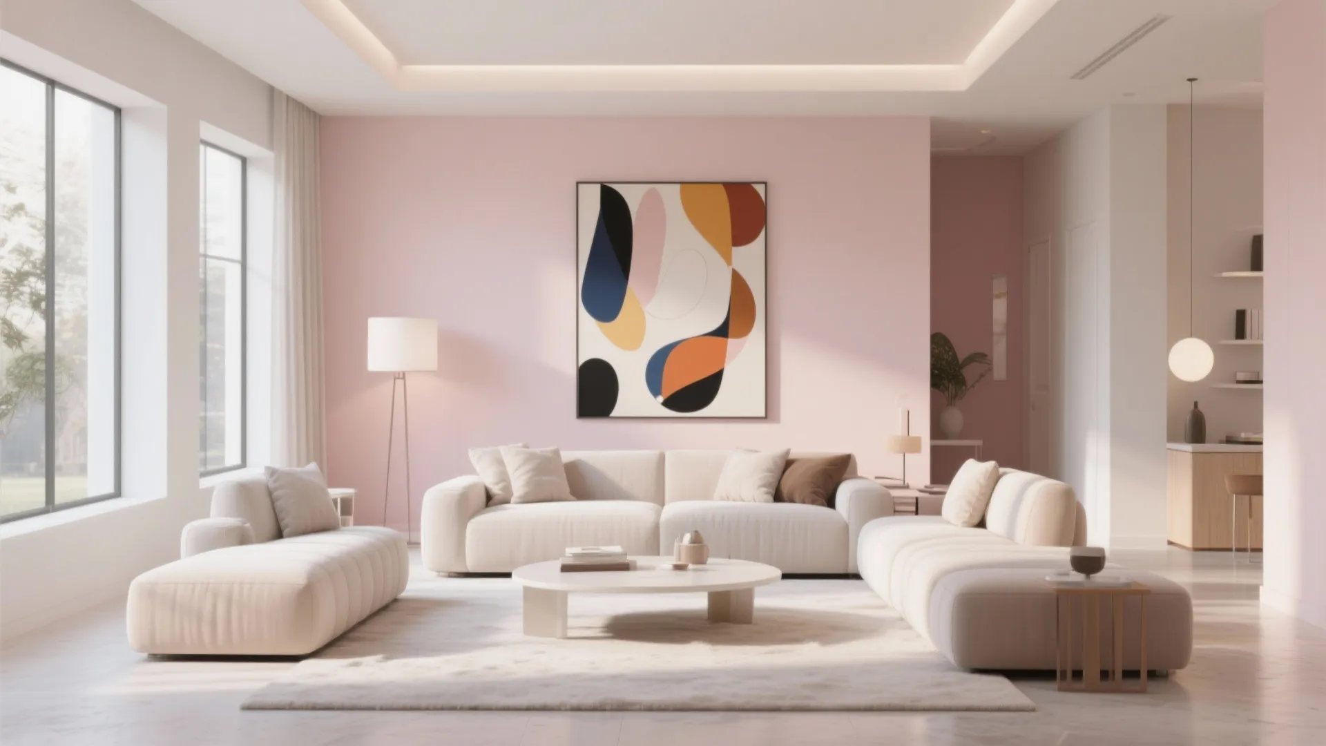 Magnolia wall with bold abstract art