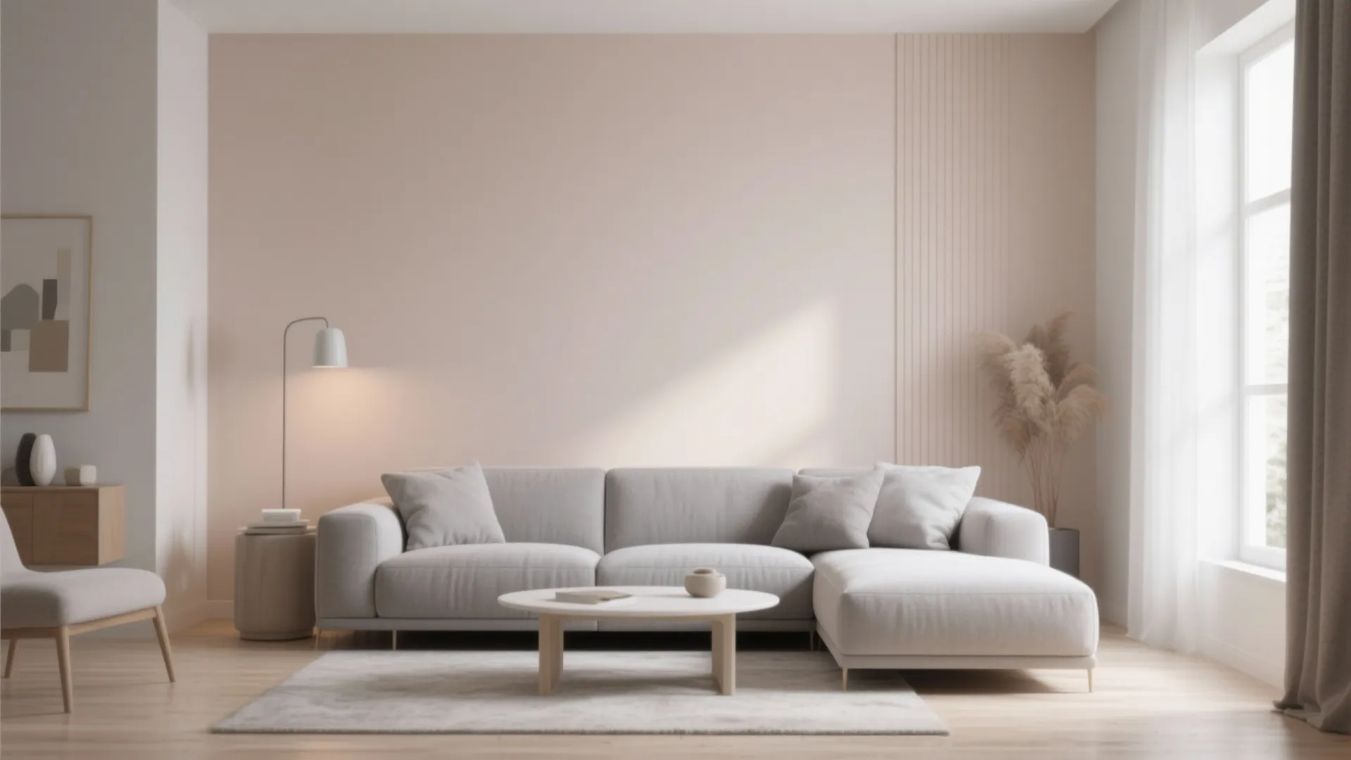 Magnolia living room with grey sofa and modern decor