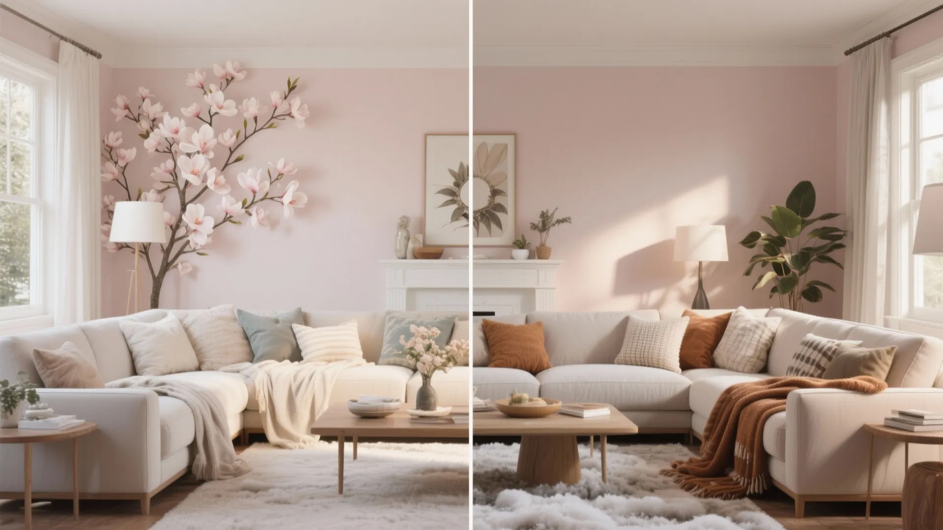 Magnolia room styled for summer and winter