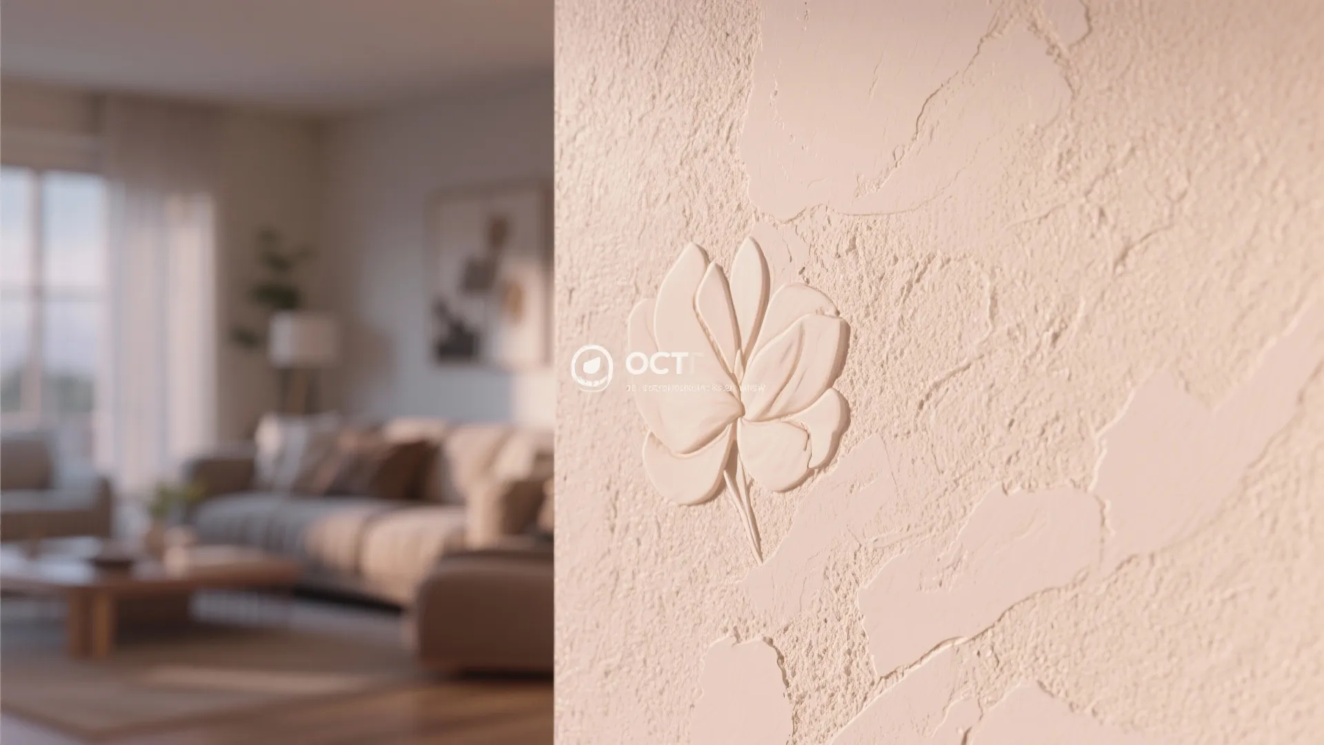 Close-up of magnolia textured wall showing subtle sand-based finish