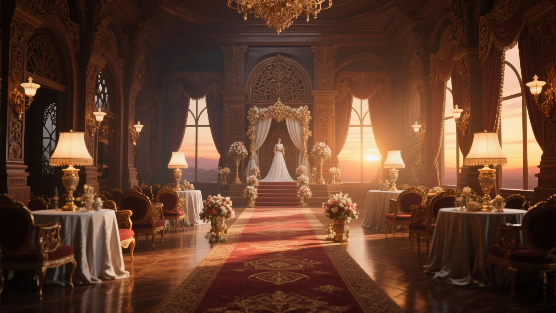 Heritage wedding hall with antique wood carvings