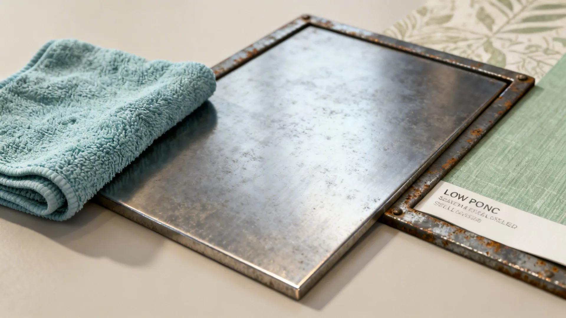 Microfiber cloth and eco-friendly material samples for maintaining and choosing silver decor.