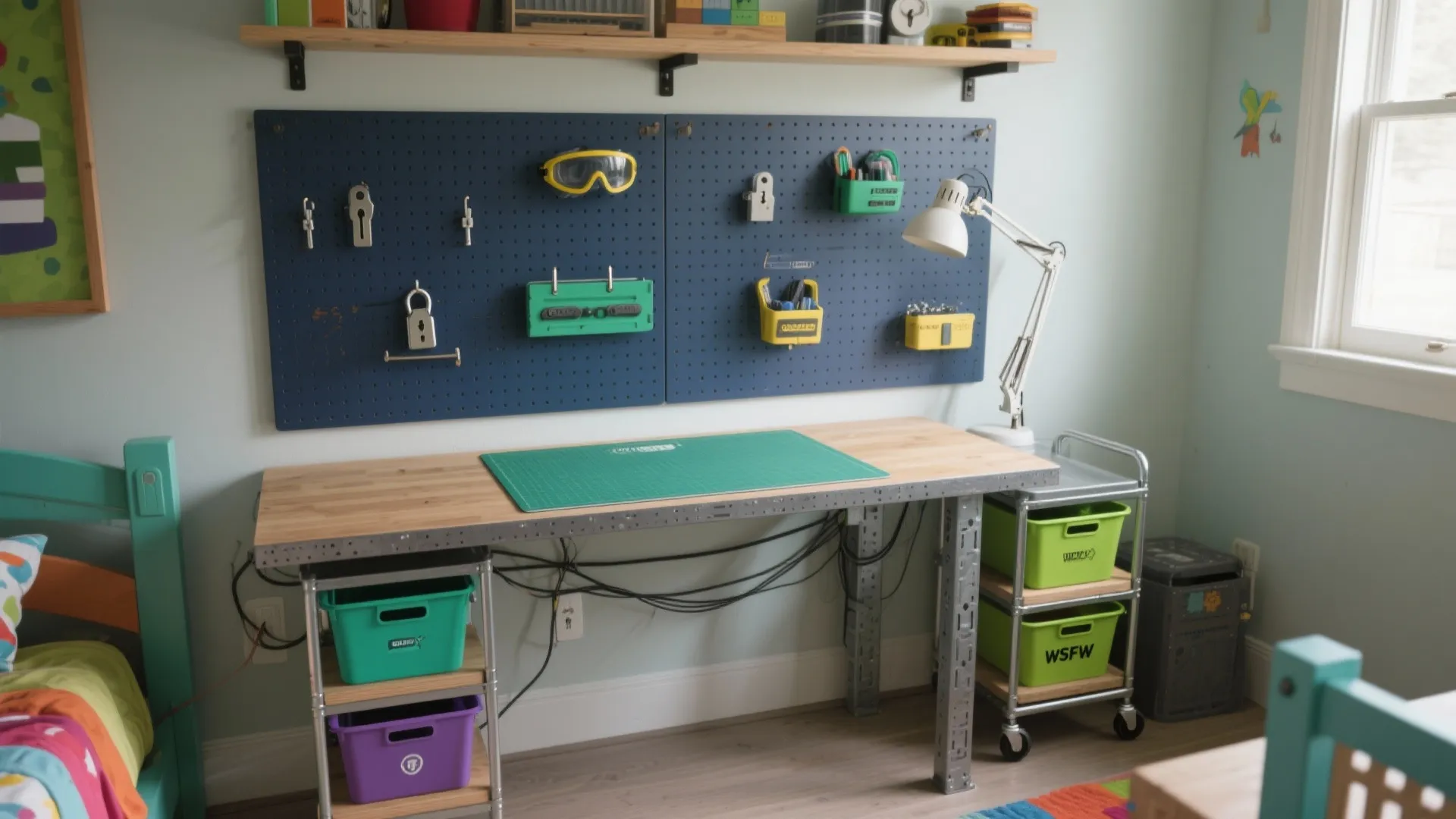 Maker Corner with Pegboard, Mobile Cart, and Safe Surfaces