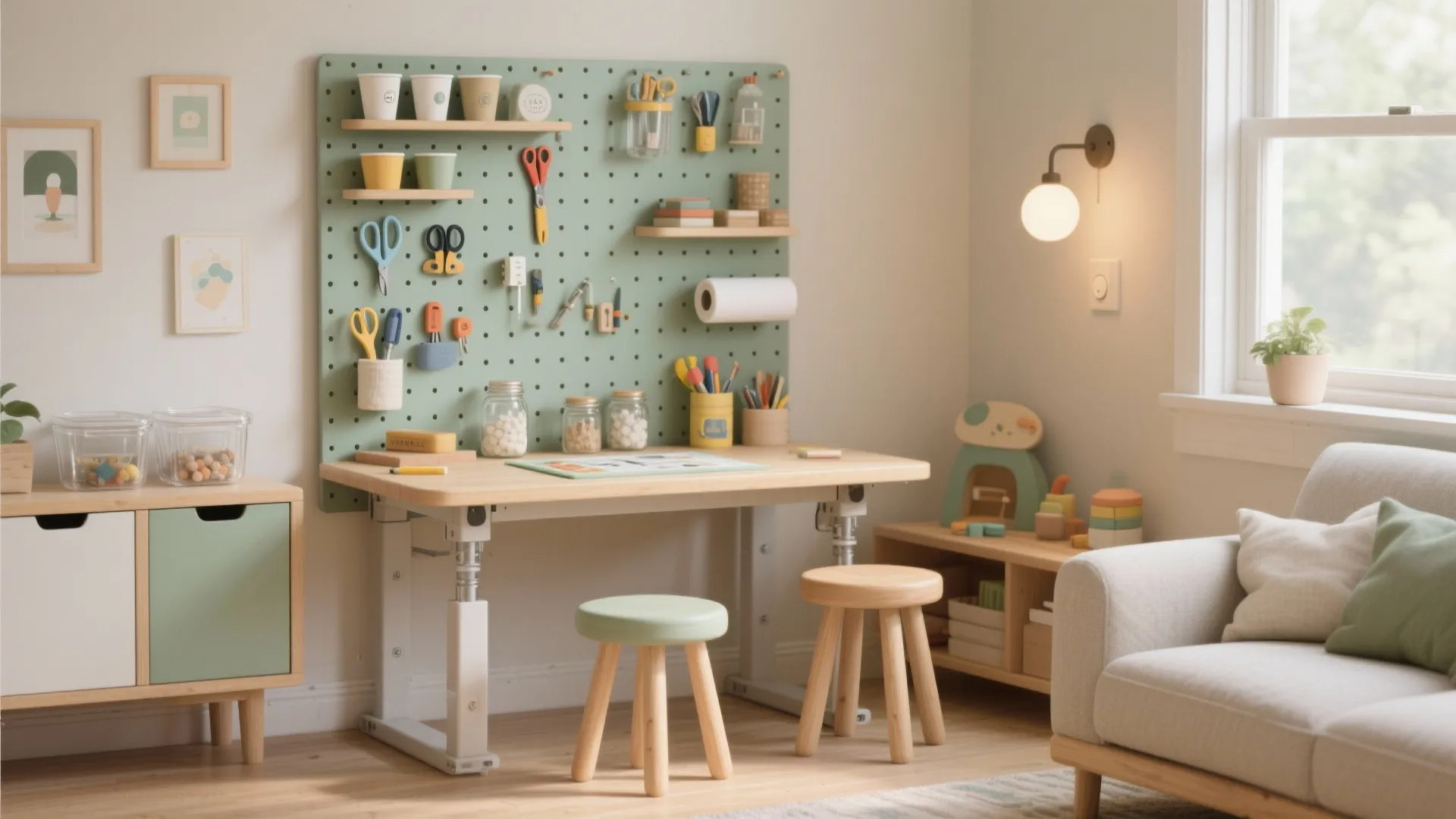 Multi-height Maker Table + Vertical Pegboard