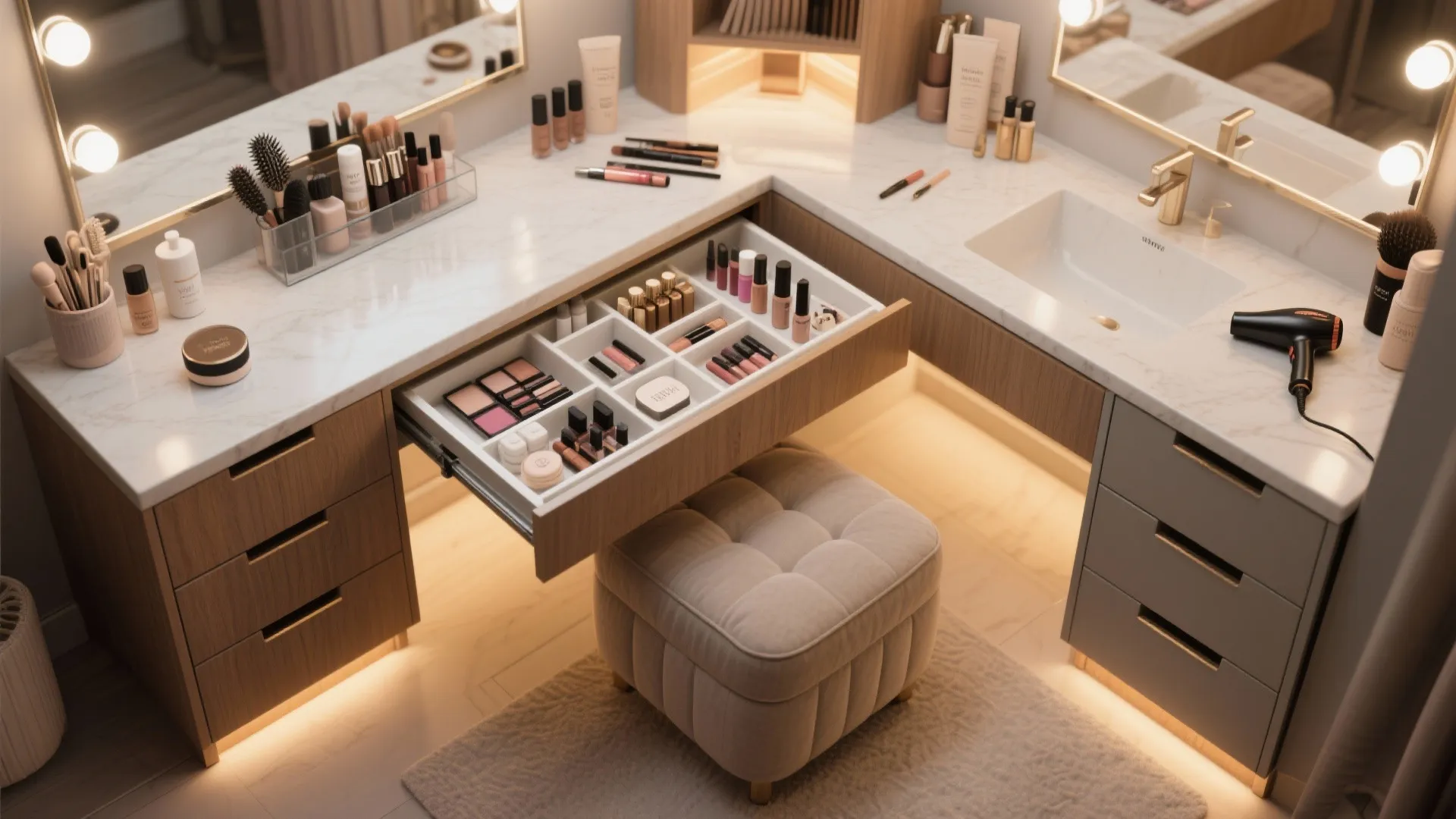 4. Vanity-as-makeup-station with pullout tray