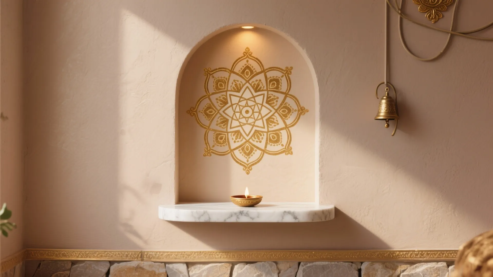 Hand-Painted Mandala Niche With Stone Ledge