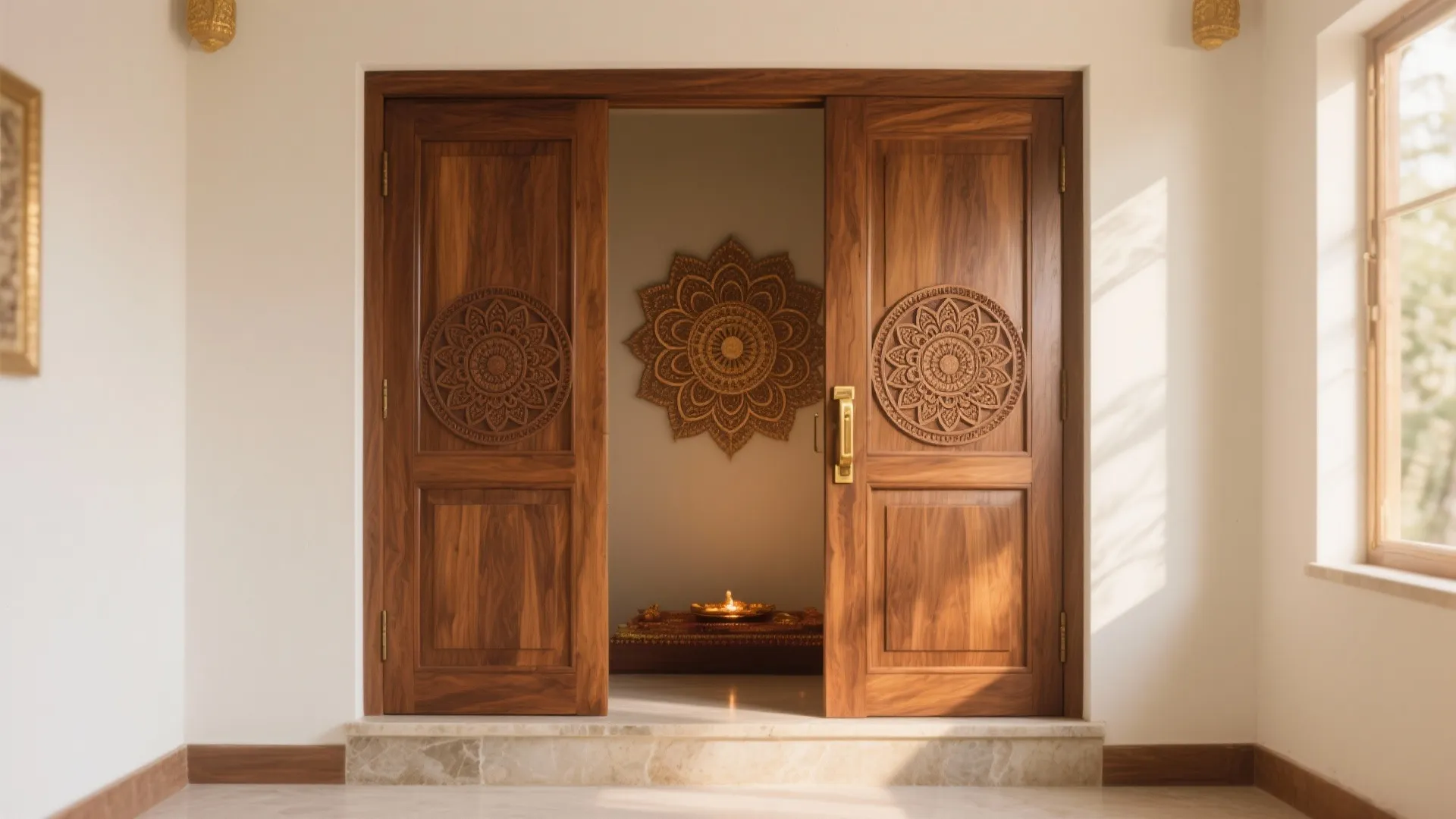 Mandala-Carved Teak Doors