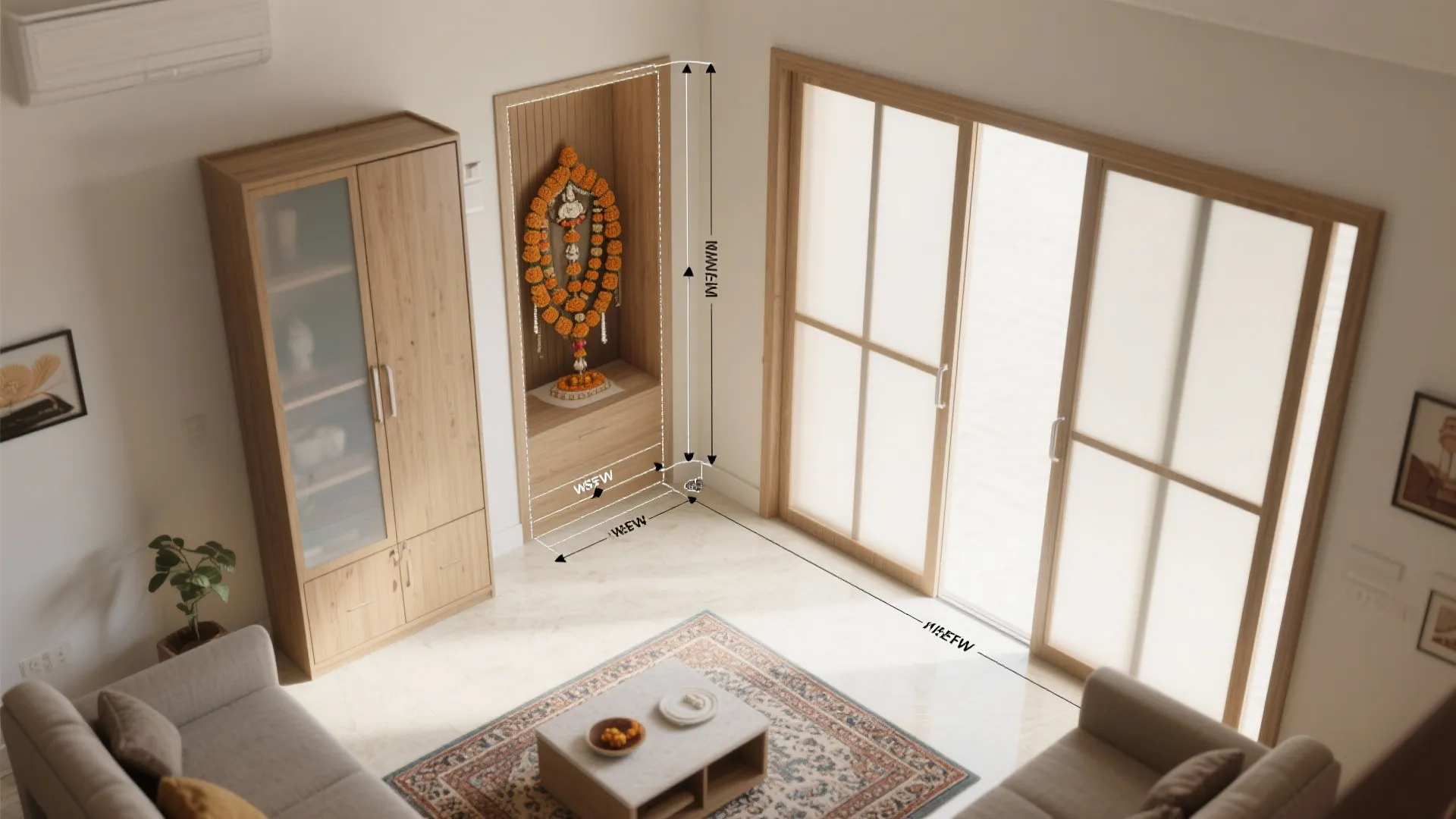 Sliding-Door Mandir Cabinet with Smoke Control