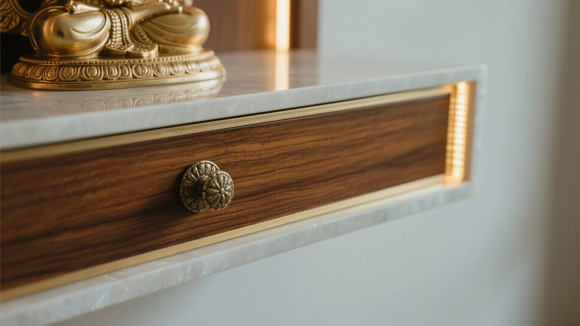 Floating Wall Mandir With Hidden Storage