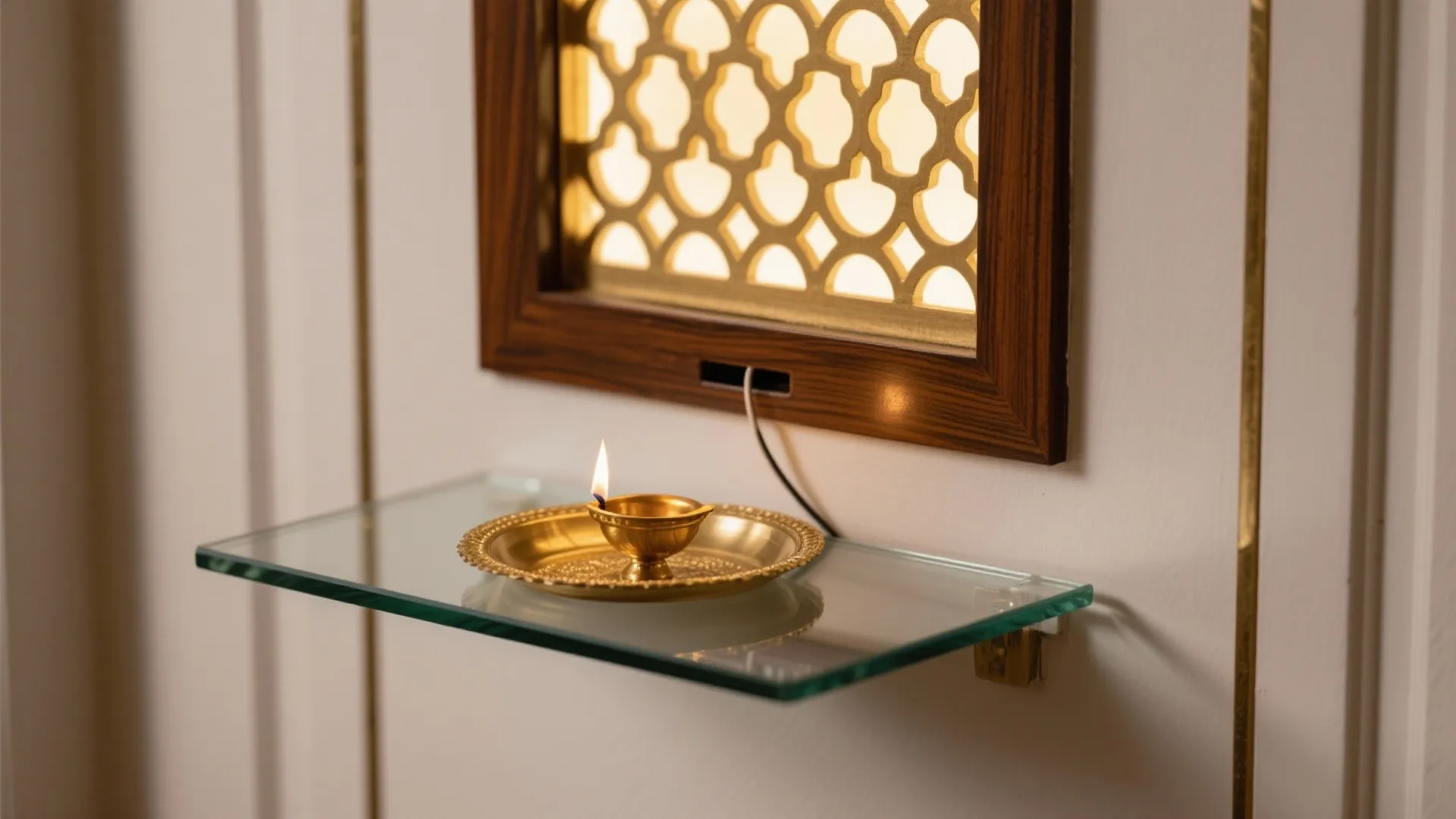 Minimal wall-mounted mandir for small living rooms