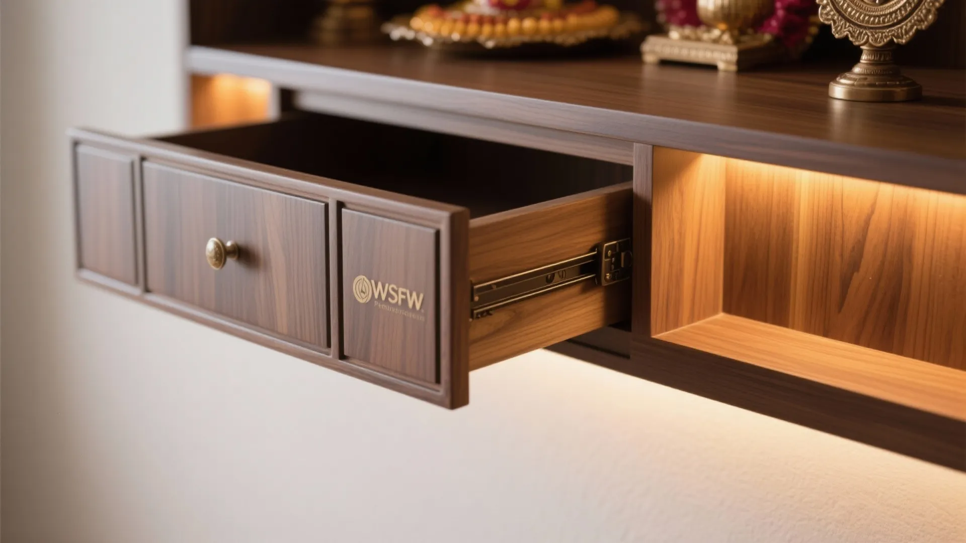 Minimal Wall-Mounted Mandir with Hidden Storage