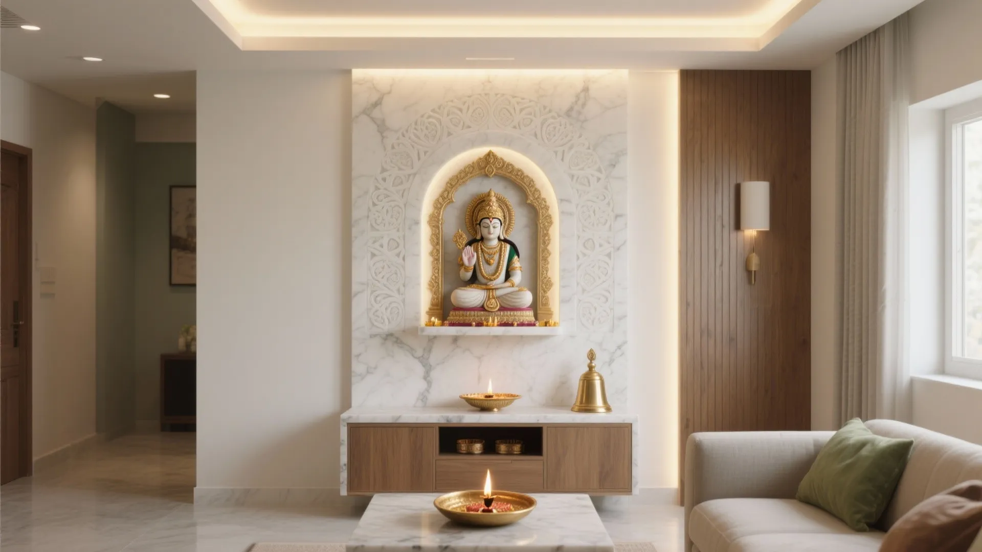 5 Pooja Room Back Wall Design Ideas: Small space, big creativity: my favorite pooja wall backdrops that balance serenity, safety, and style