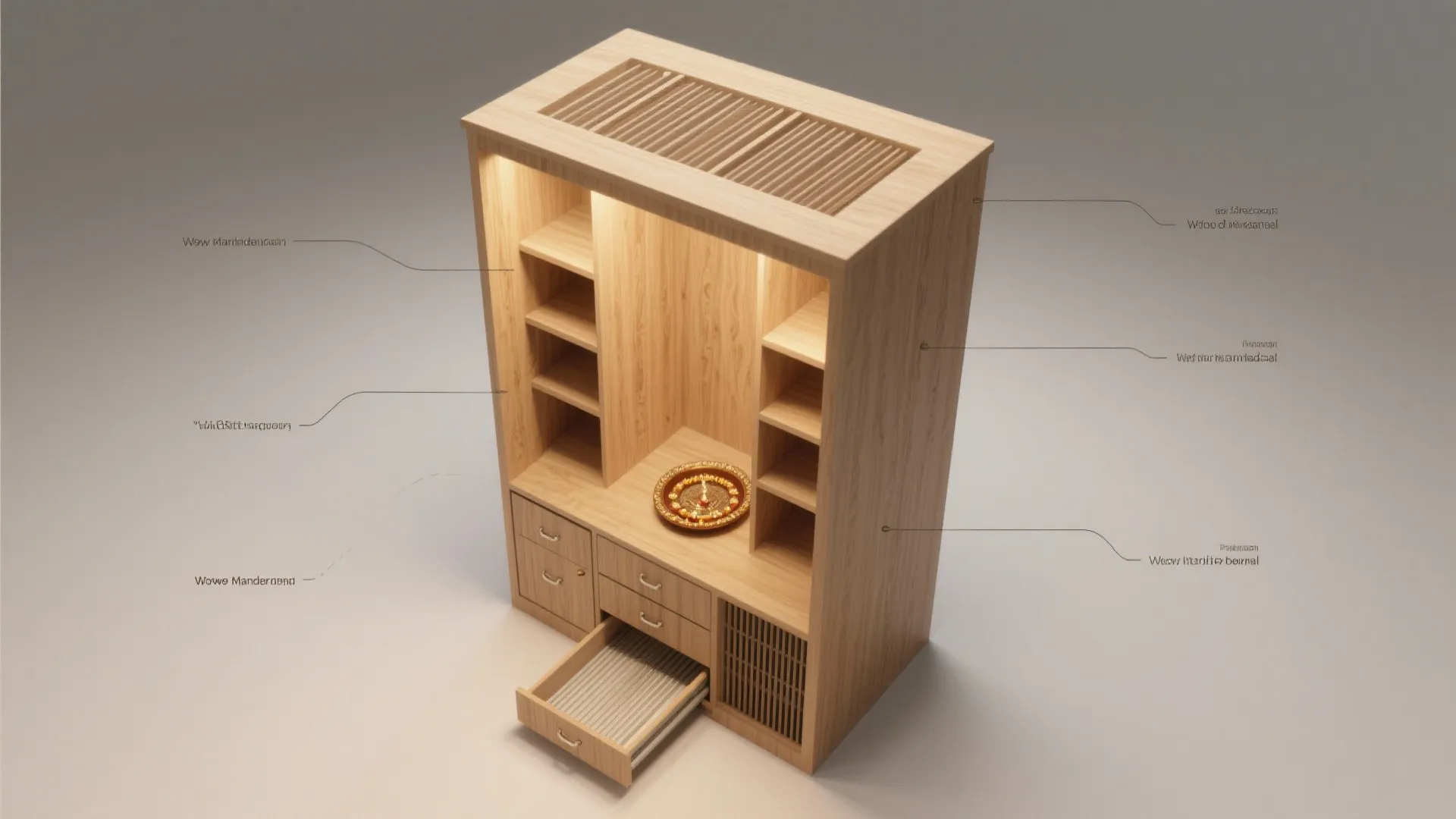 2) Tall Plywood Mandir with Shutters and Hidden Storage