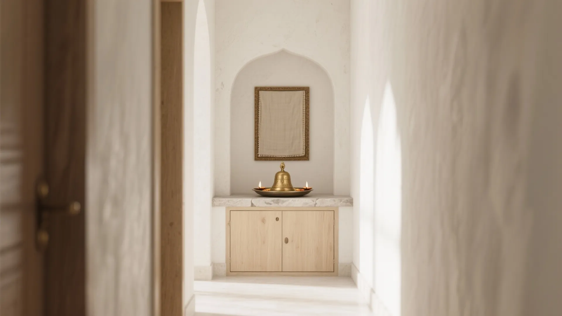 Minimalist Mandir Corner with Natural Tones