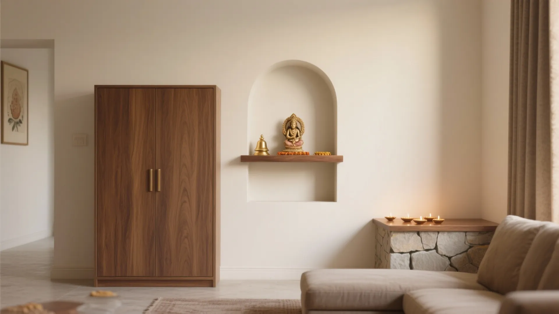 Minimalist Mandir Niche That Doubles as Storage