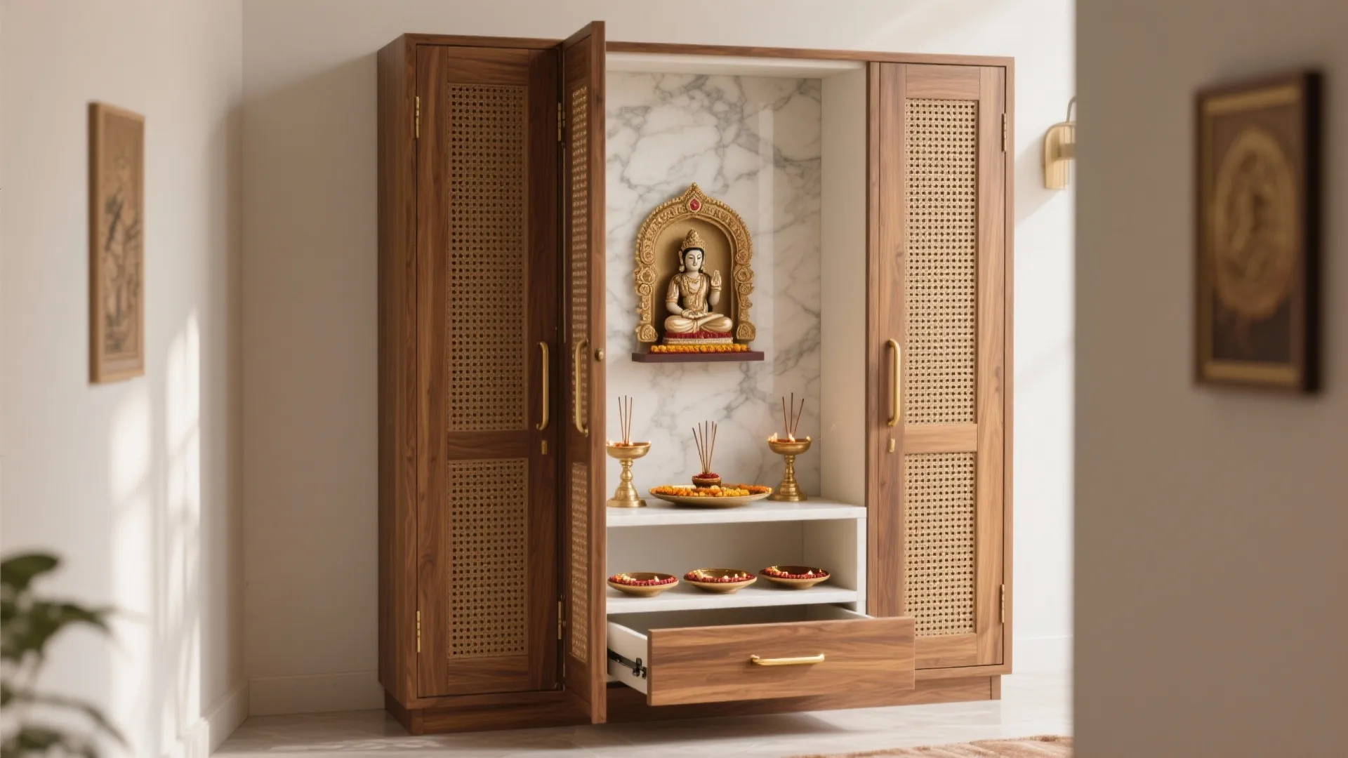 Minimal Mandir Cabinet with Sliding Doors