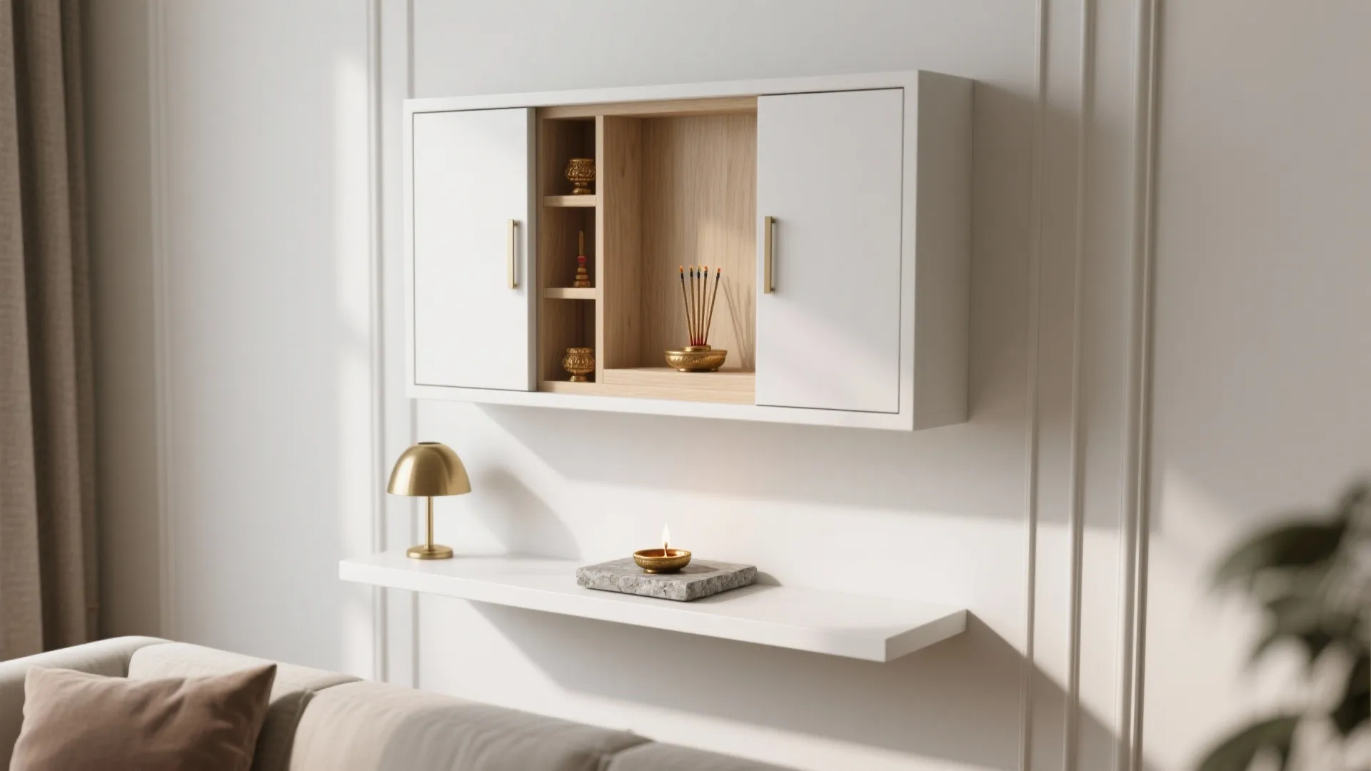 Compact Wall-Mounted Mandir with Storage