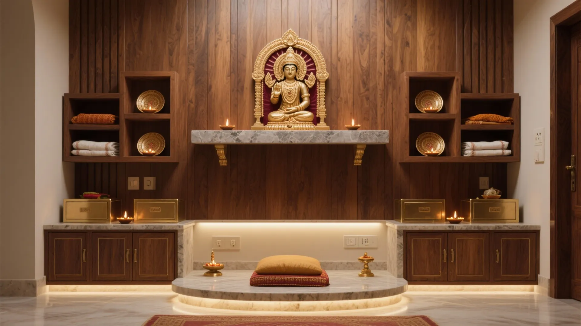 Idea 5: A full-height mandir wall with modular storage