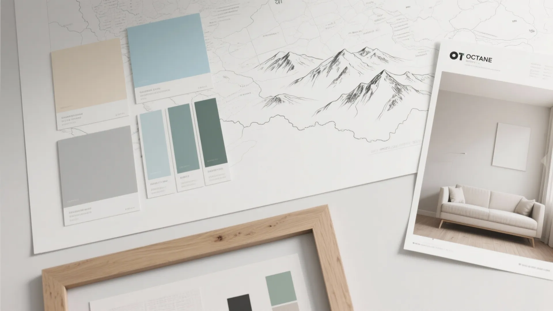 4. Map-style minimalist mural with muted palette